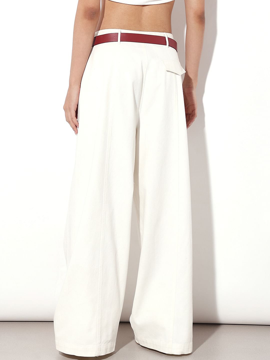 White Mid Rise Wide Leg Pants