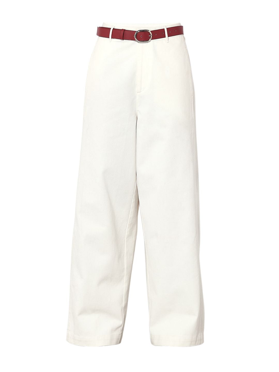 White Mid Rise Wide Leg Pants