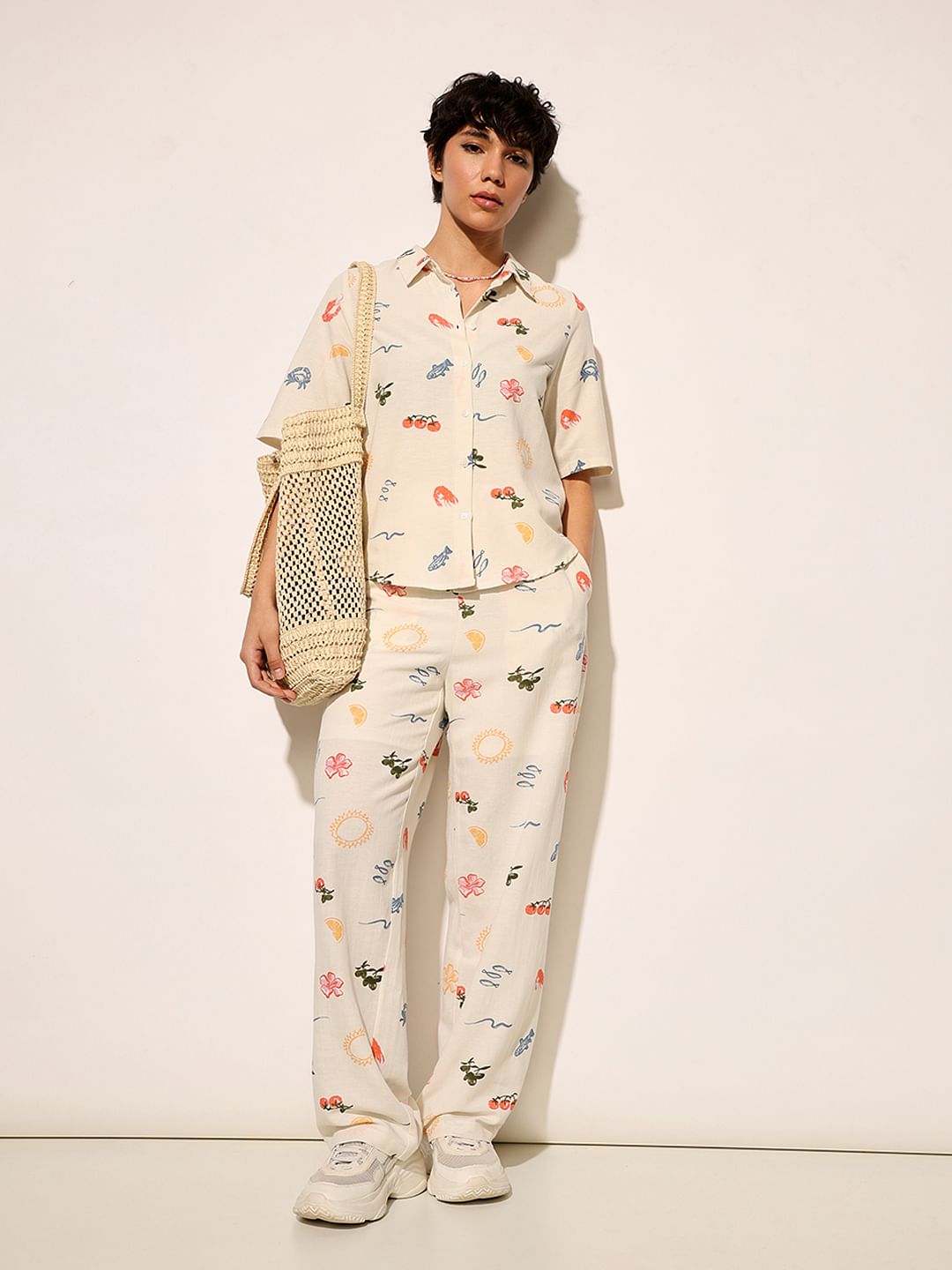 White Printed Co-Ord Set Pants