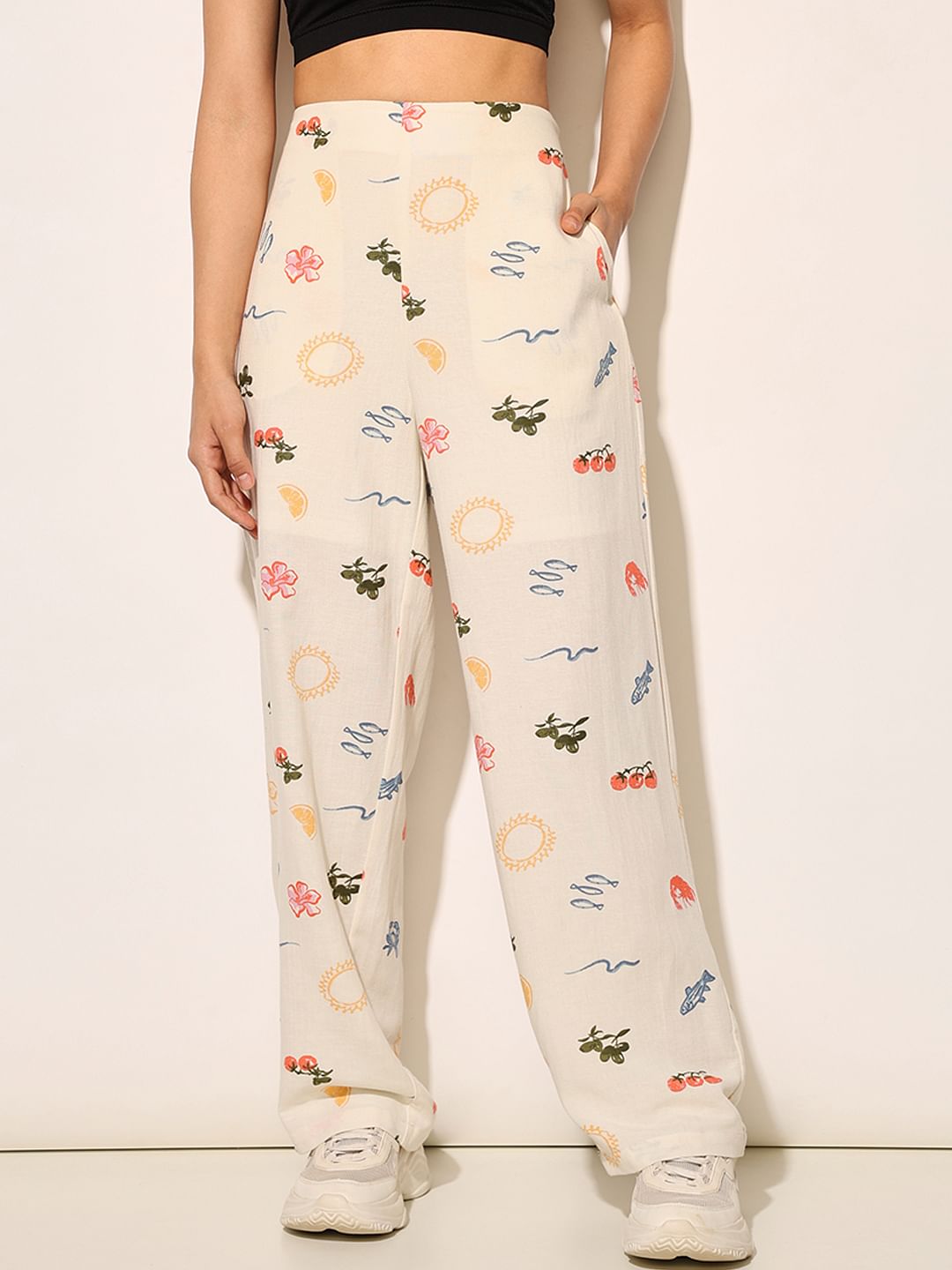 White Printed Co-Ord Set Pants
