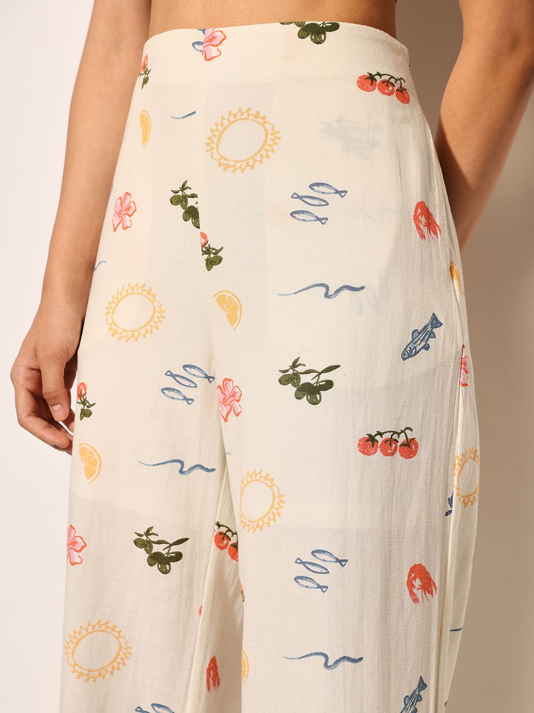 White Printed Co-Ord Set Pants