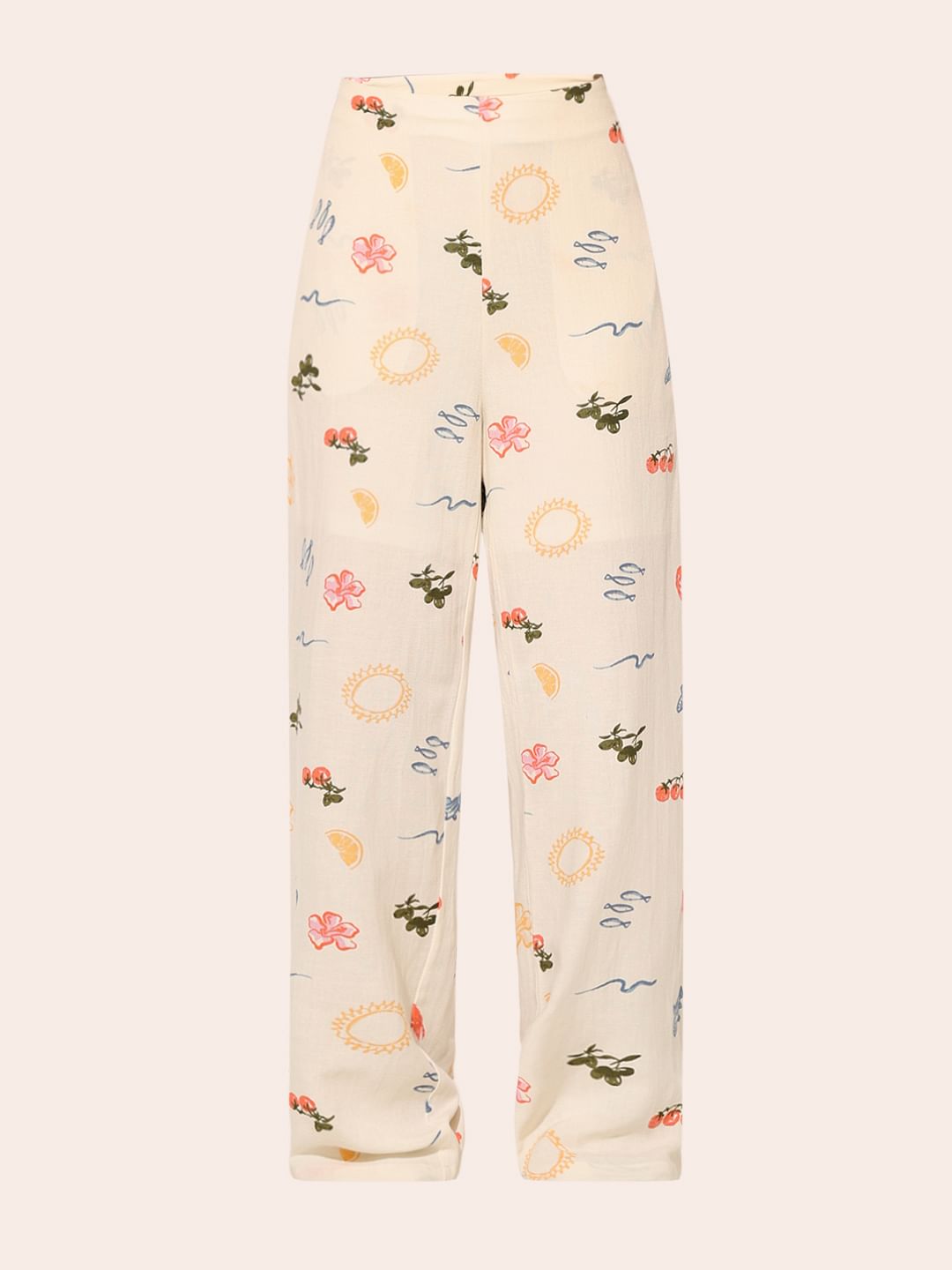 White Printed Co-Ord Set Pants