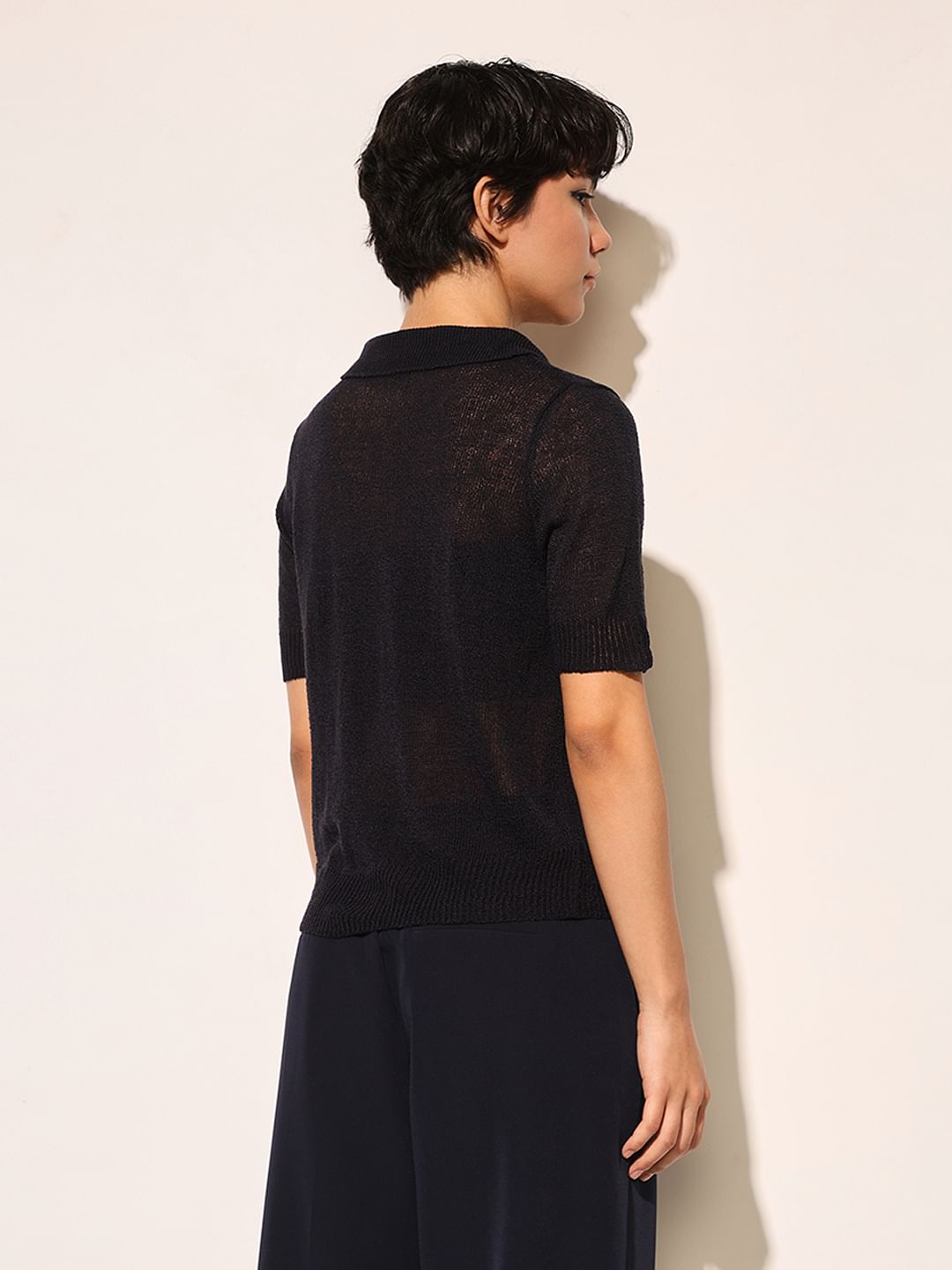 Dark Navy Knitted Sheer Polo