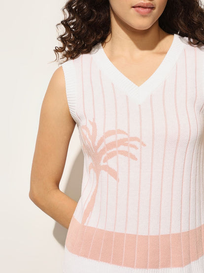 Pink Printed Knitted Sweater Vest