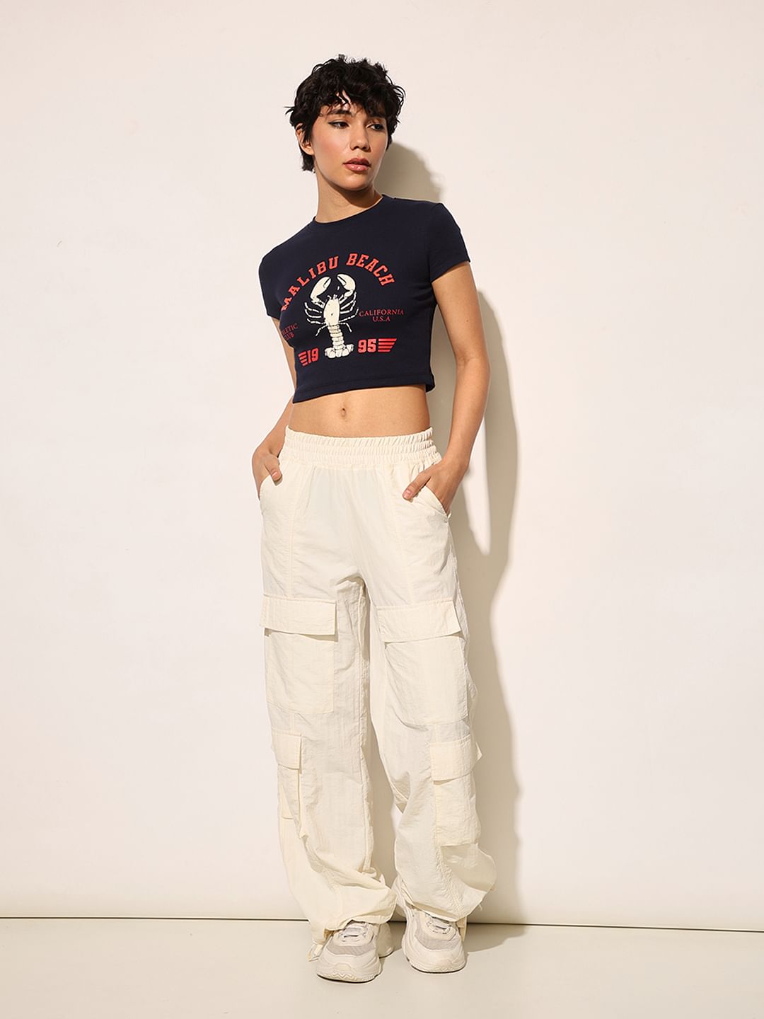 Dark Navy Ribbed Cropped T-Shirt