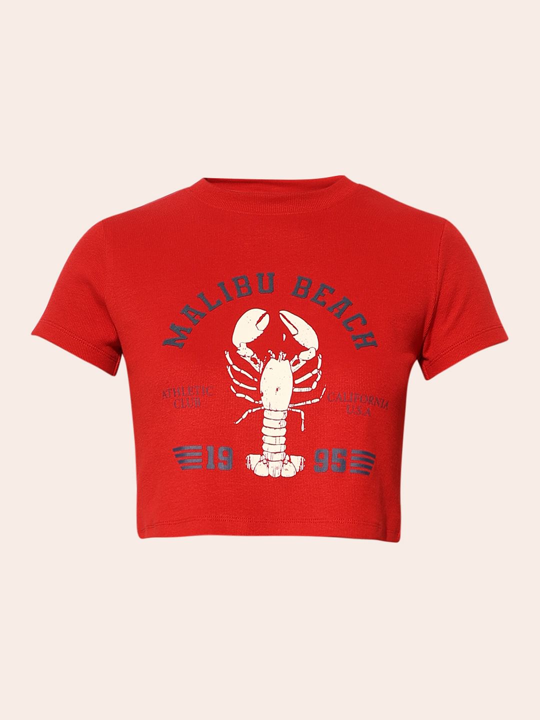 Red Ribbed Cropped T-Shirt