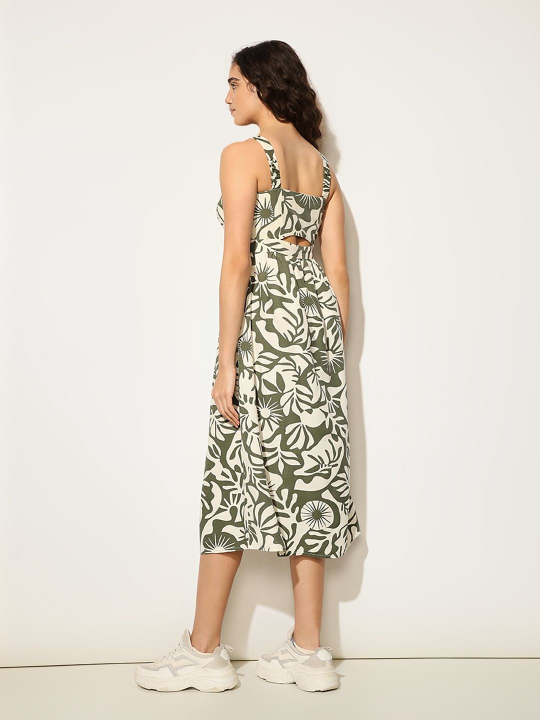 Olive Abstract Print Midi Dress