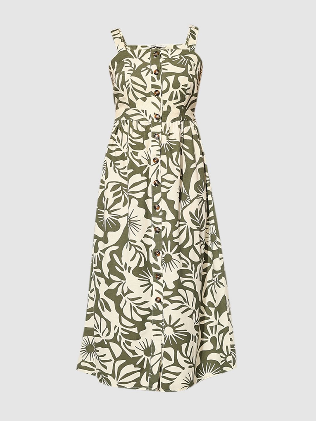 Olive Abstract Print Midi Dress