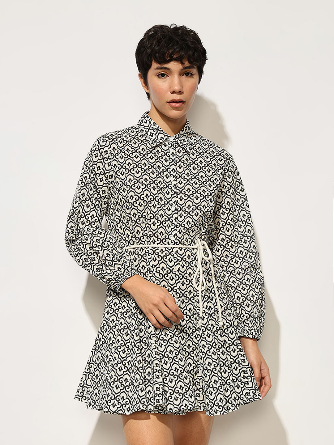 Black Pleated Skirt Shirt Dress