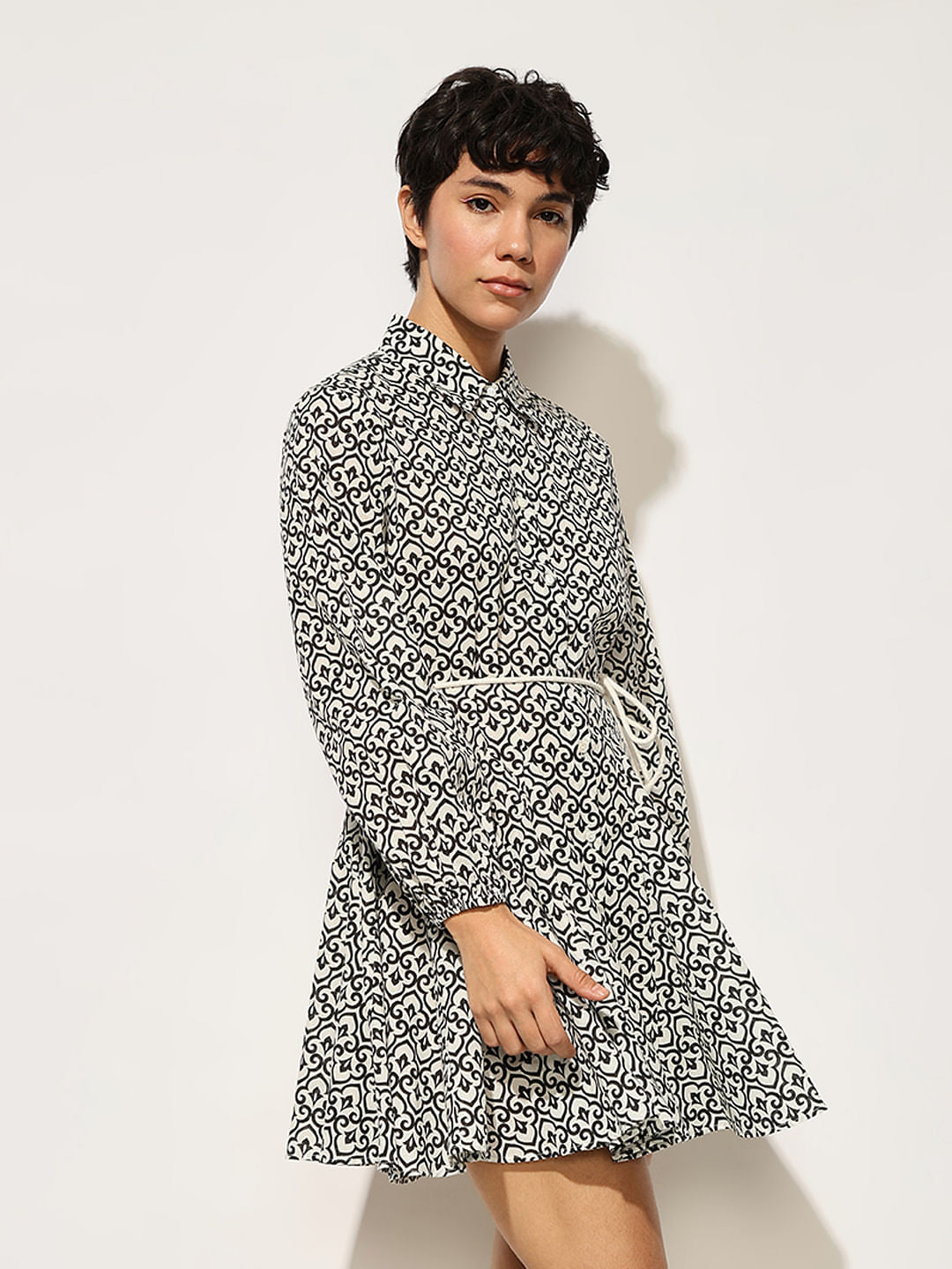 Black Pleated Skirt Shirt Dress