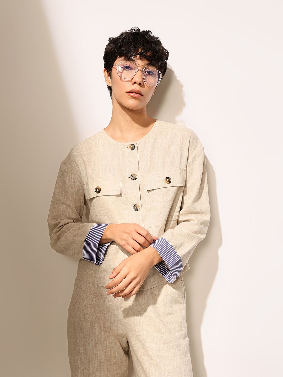 Beige Linen Co-Ord Set Shirt