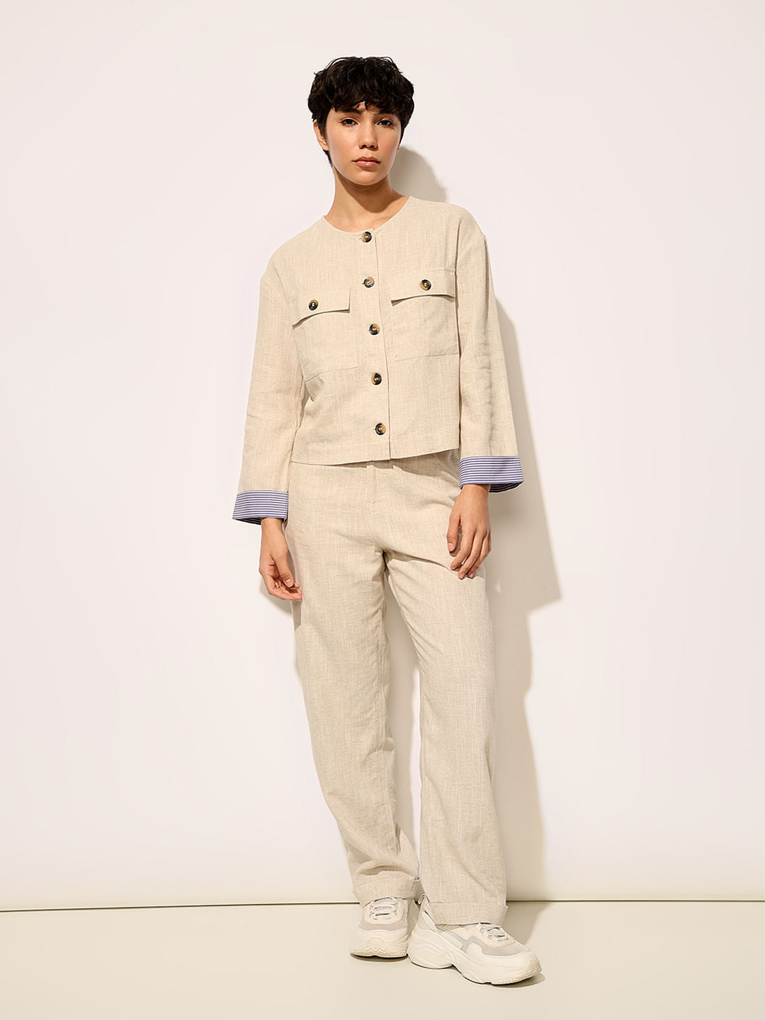 Beige Linen Co-Ord Set Shirt