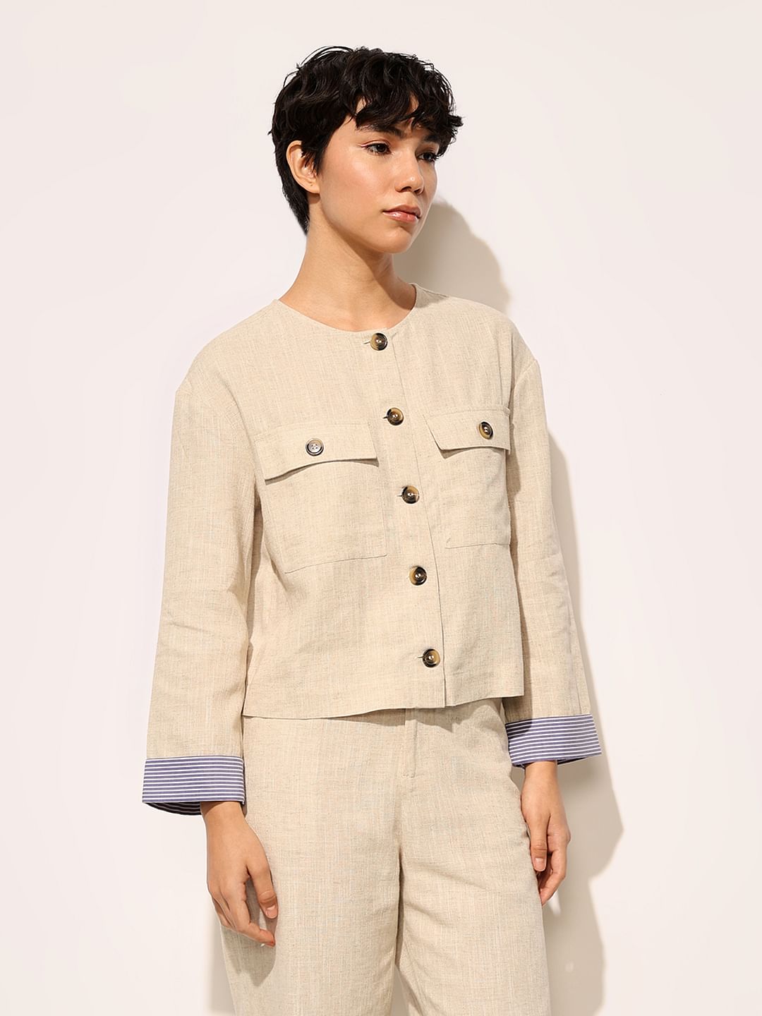 Beige Linen Co-Ord Set Shirt
