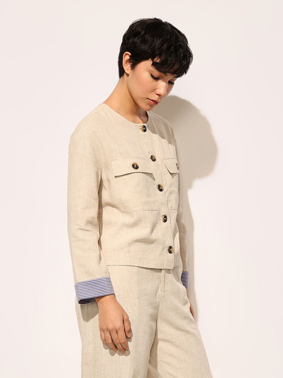 Beige Linen Co-Ord Set Shirt