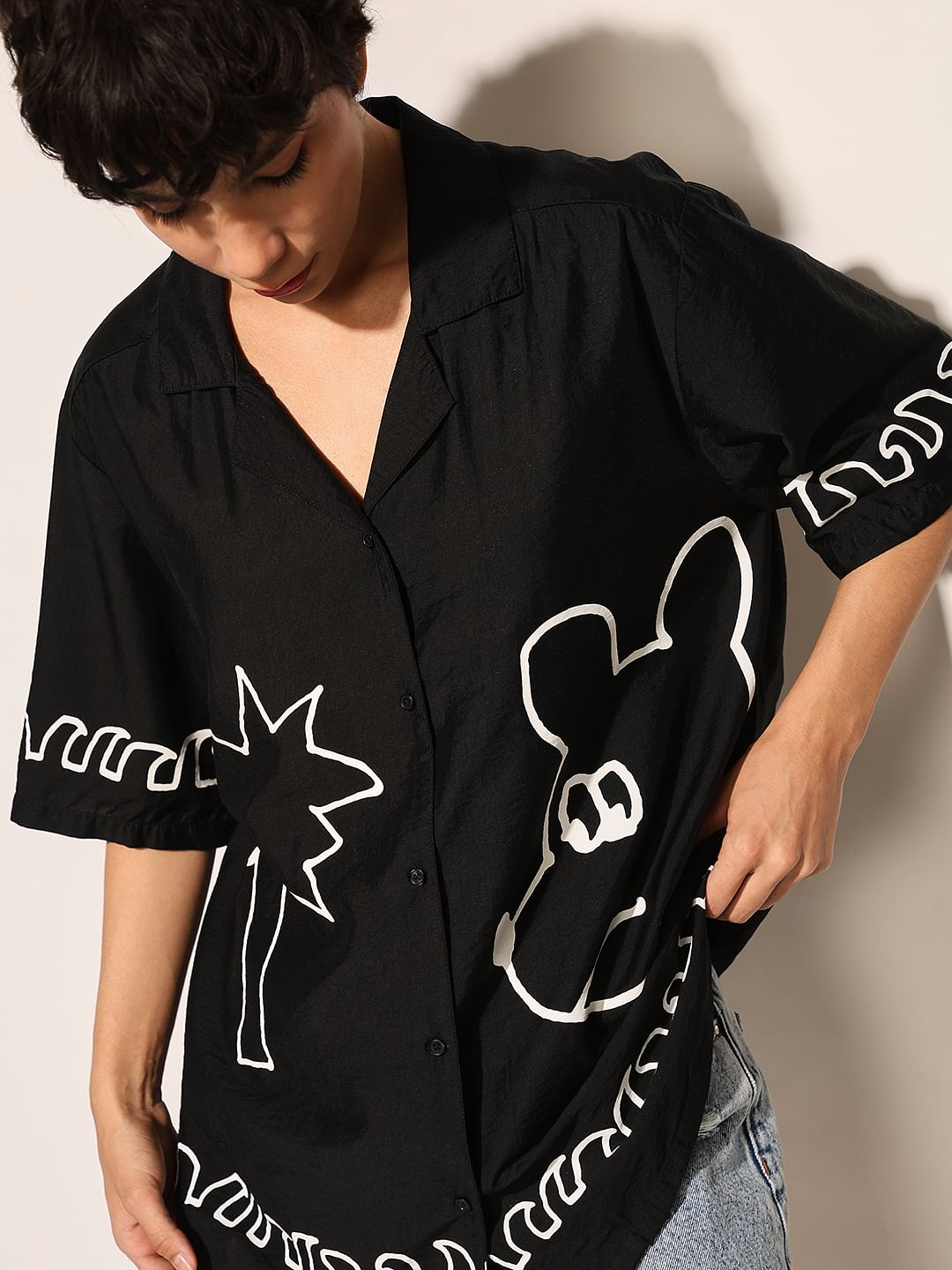 Black Printed Oversized Shirt