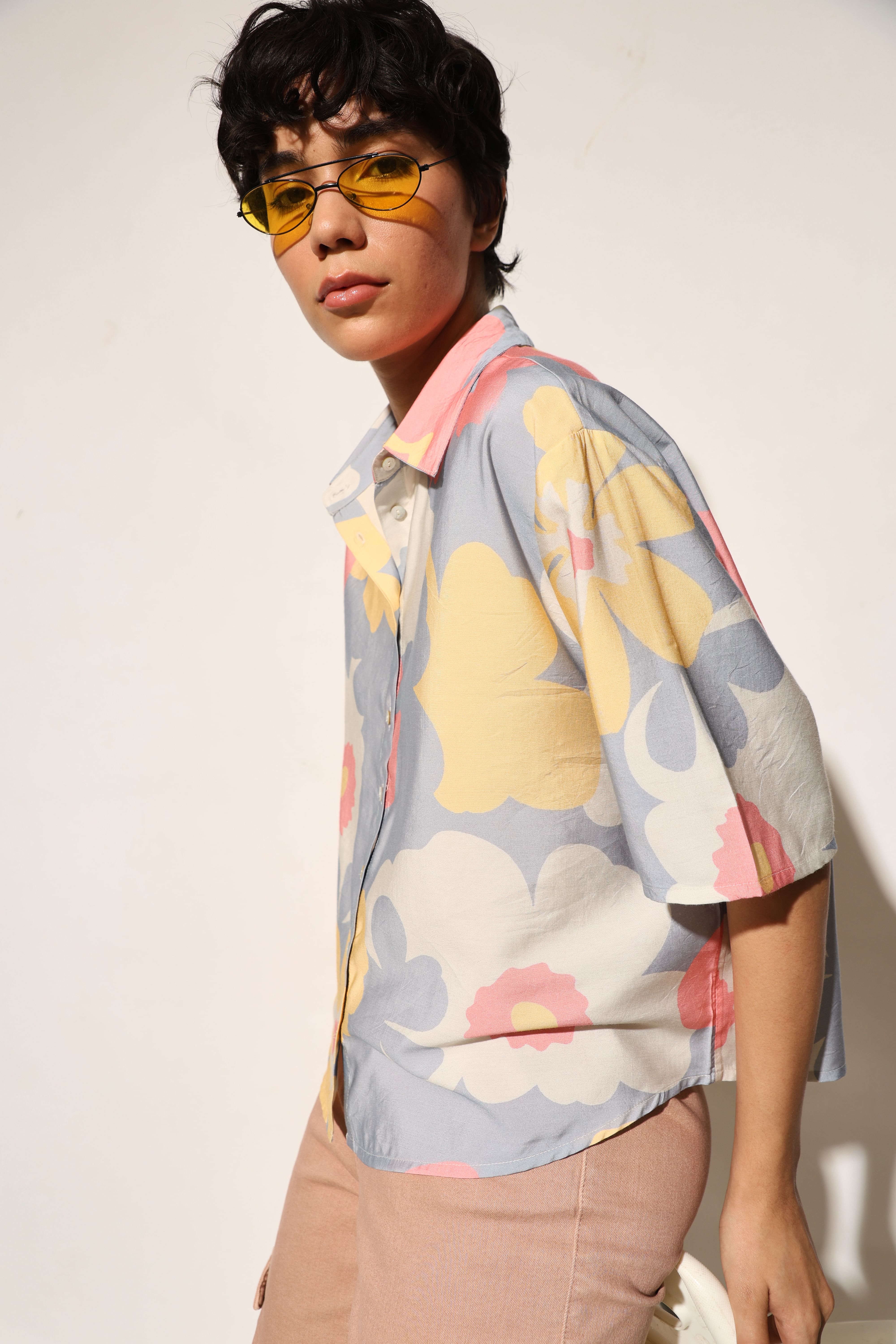 Blue Floral Loose Fit Shirt