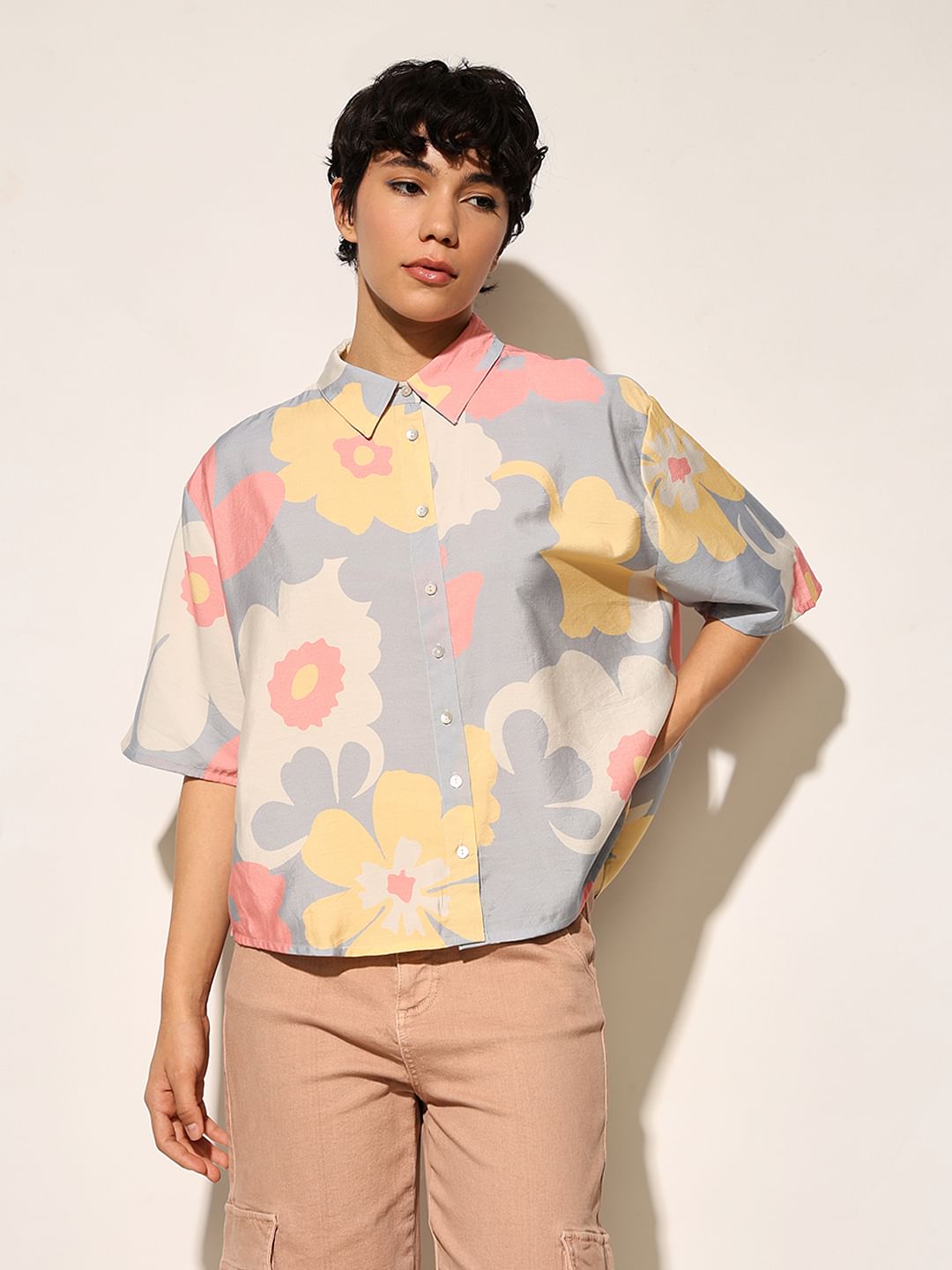 Blue Floral Loose Fit Shirt
