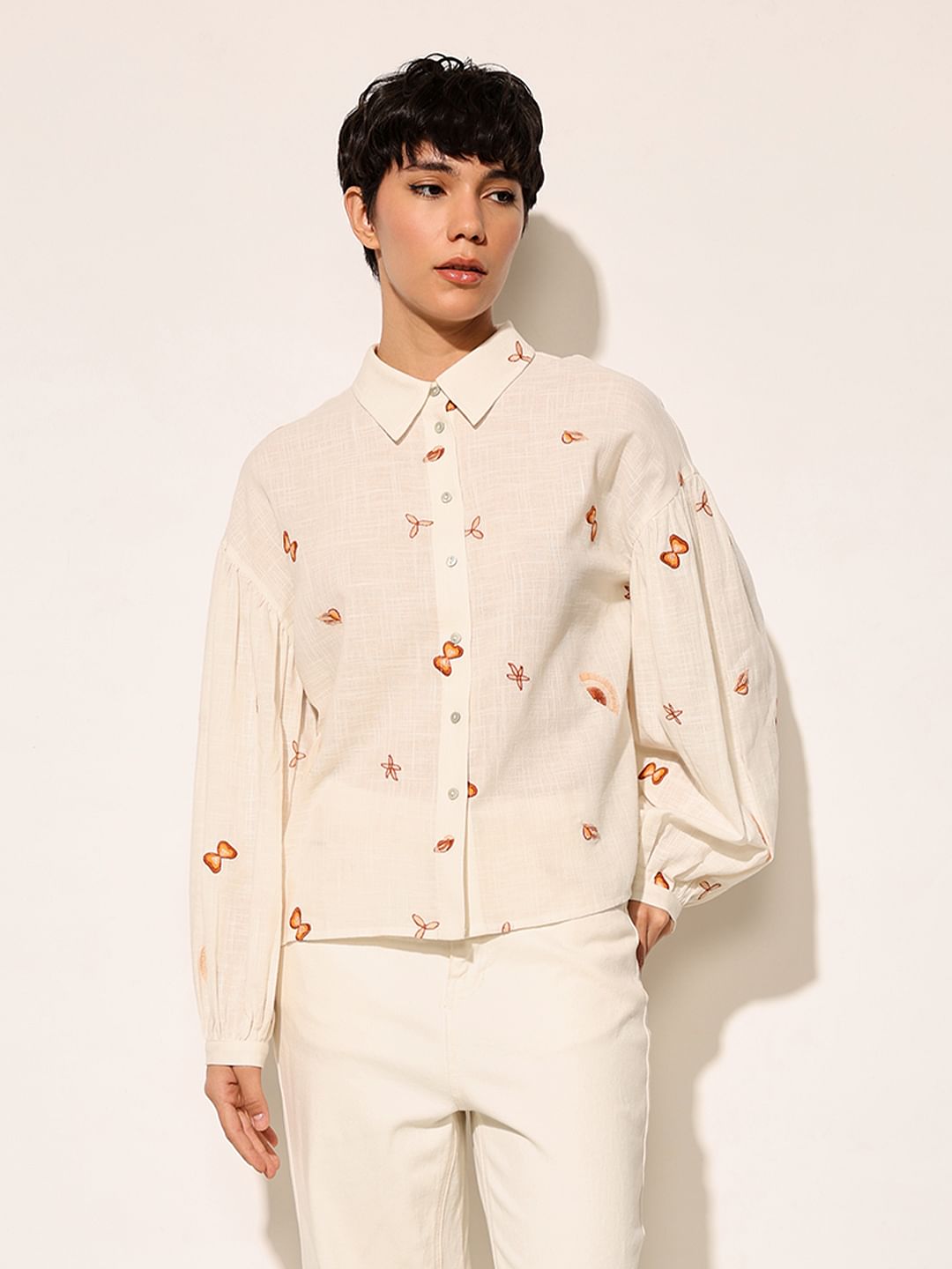 White Embroidered Cotton Shirt