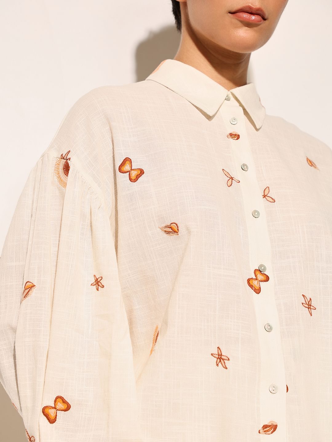White Embroidered Cotton Shirt