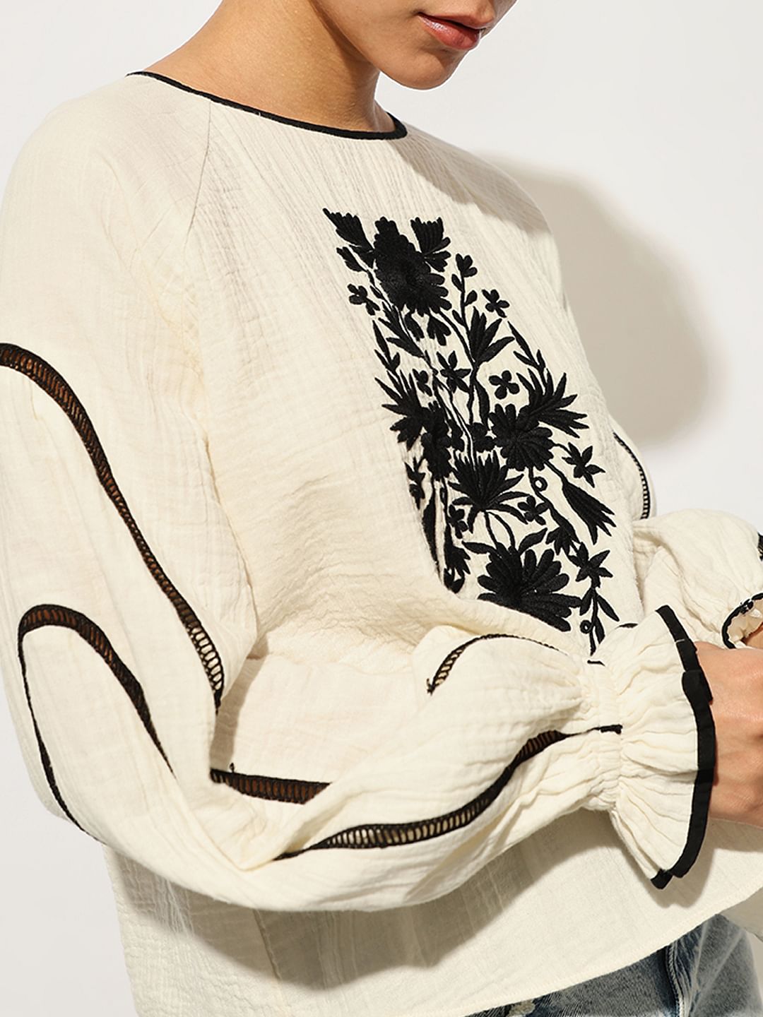 White Embroidered Loose Fit Top