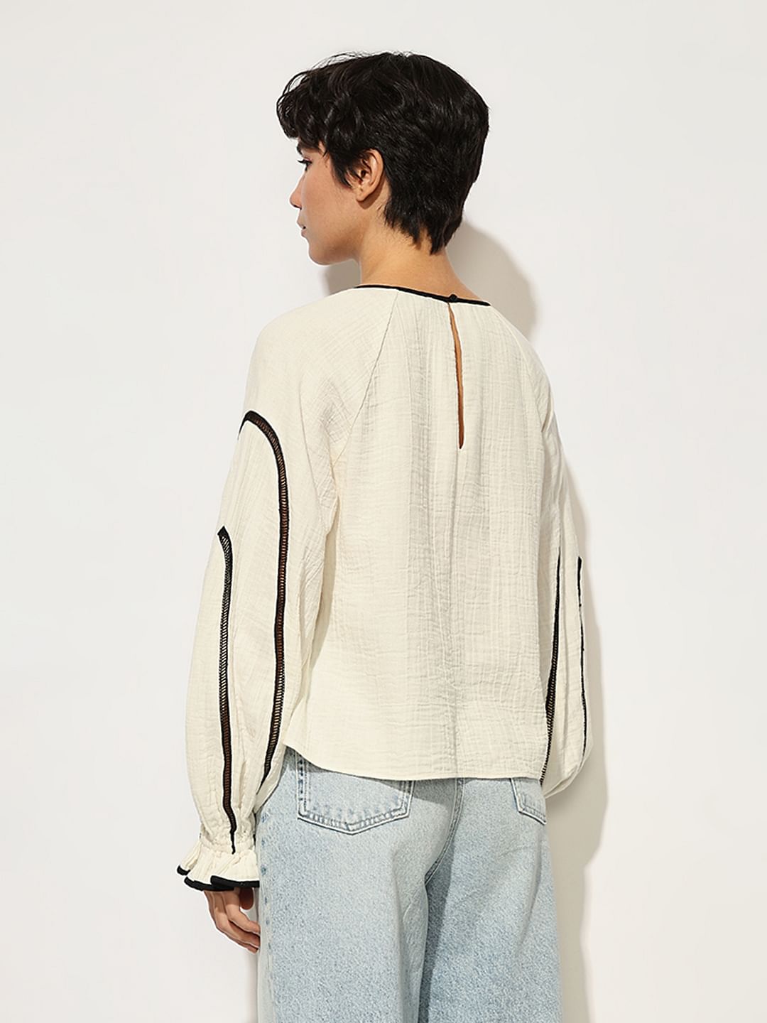 White Embroidered Loose Fit Top