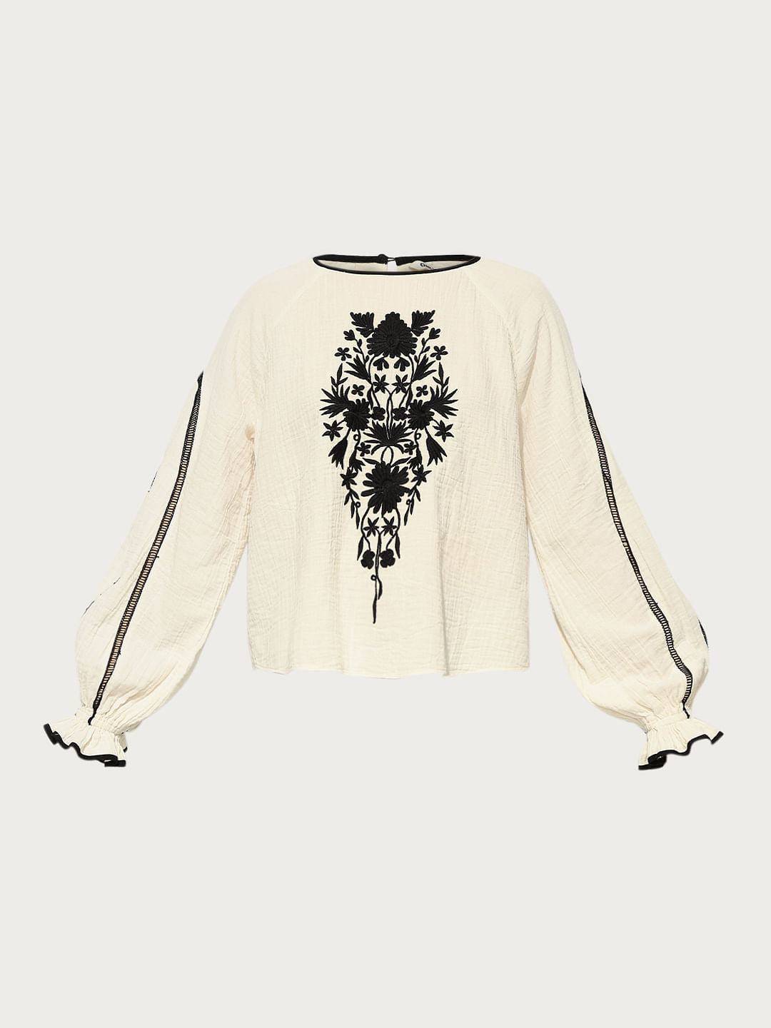 White Embroidered Loose Fit Top