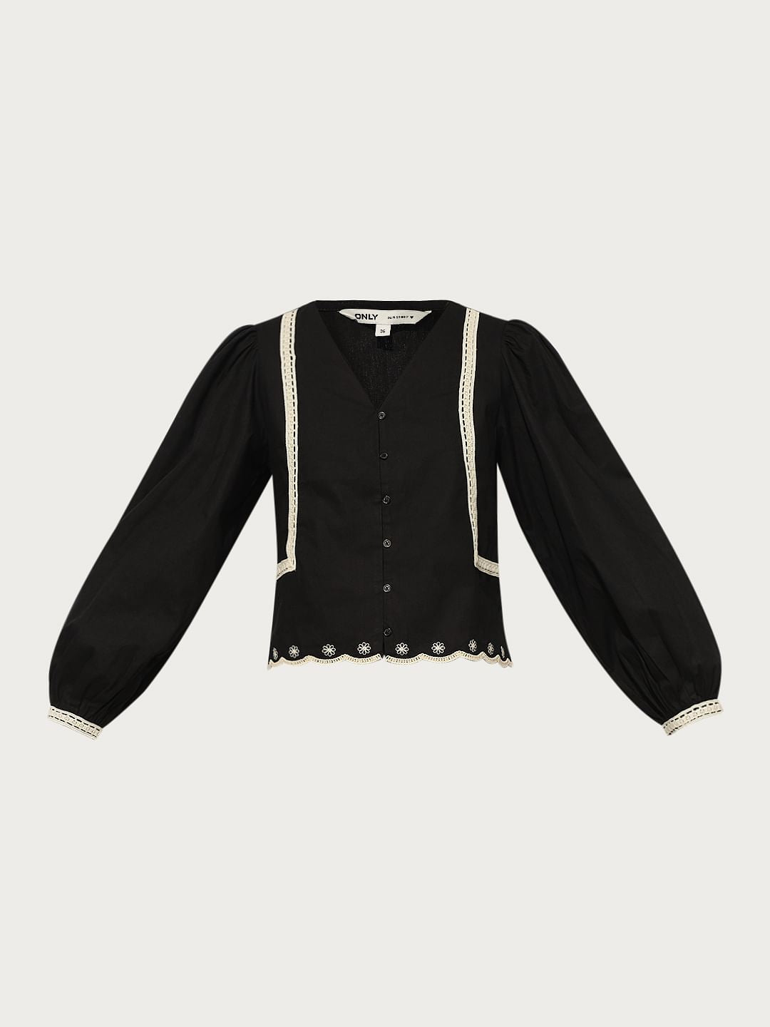 Black Lace Trim Cotton Top