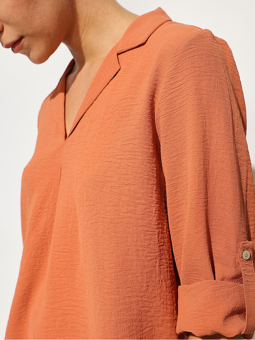 Orange Textured Resort Collar Top