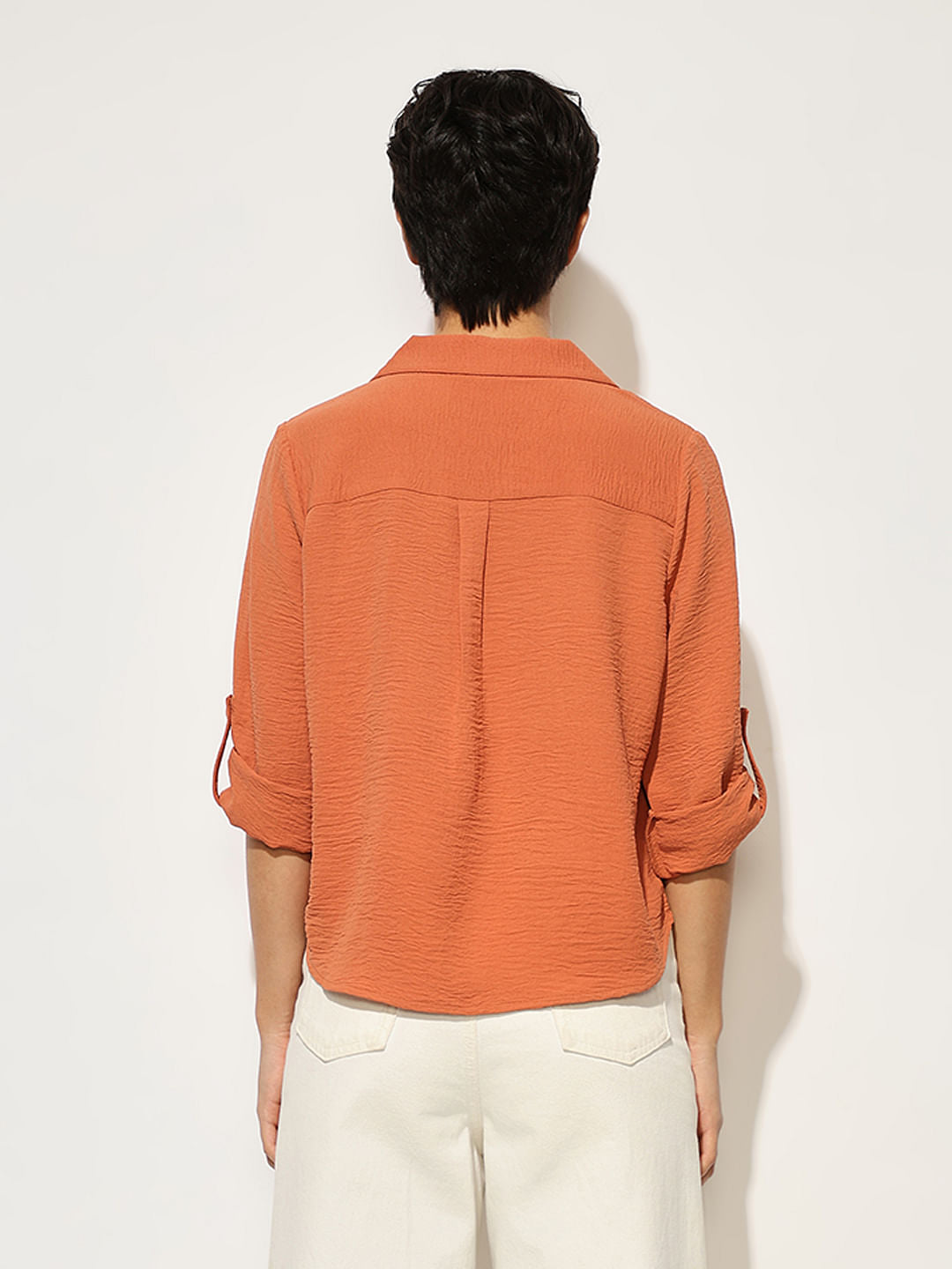 Orange Textured Resort Collar Top