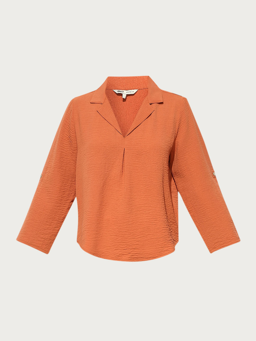 Orange Textured Resort Collar Top