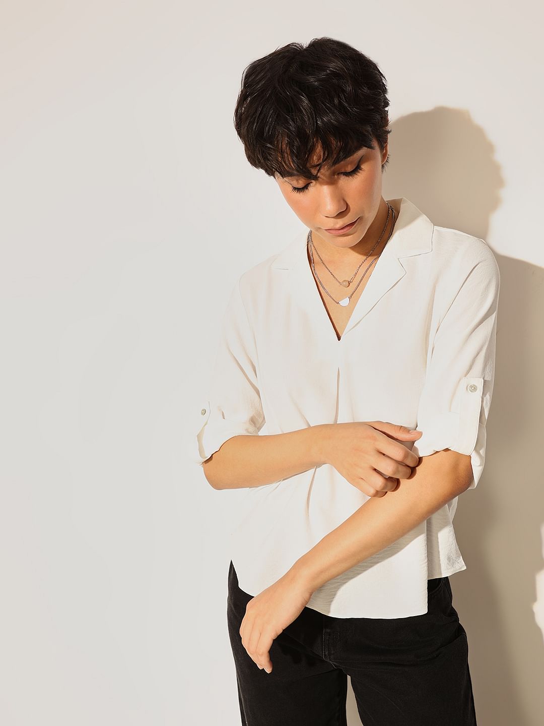 White Lapel Collar Top