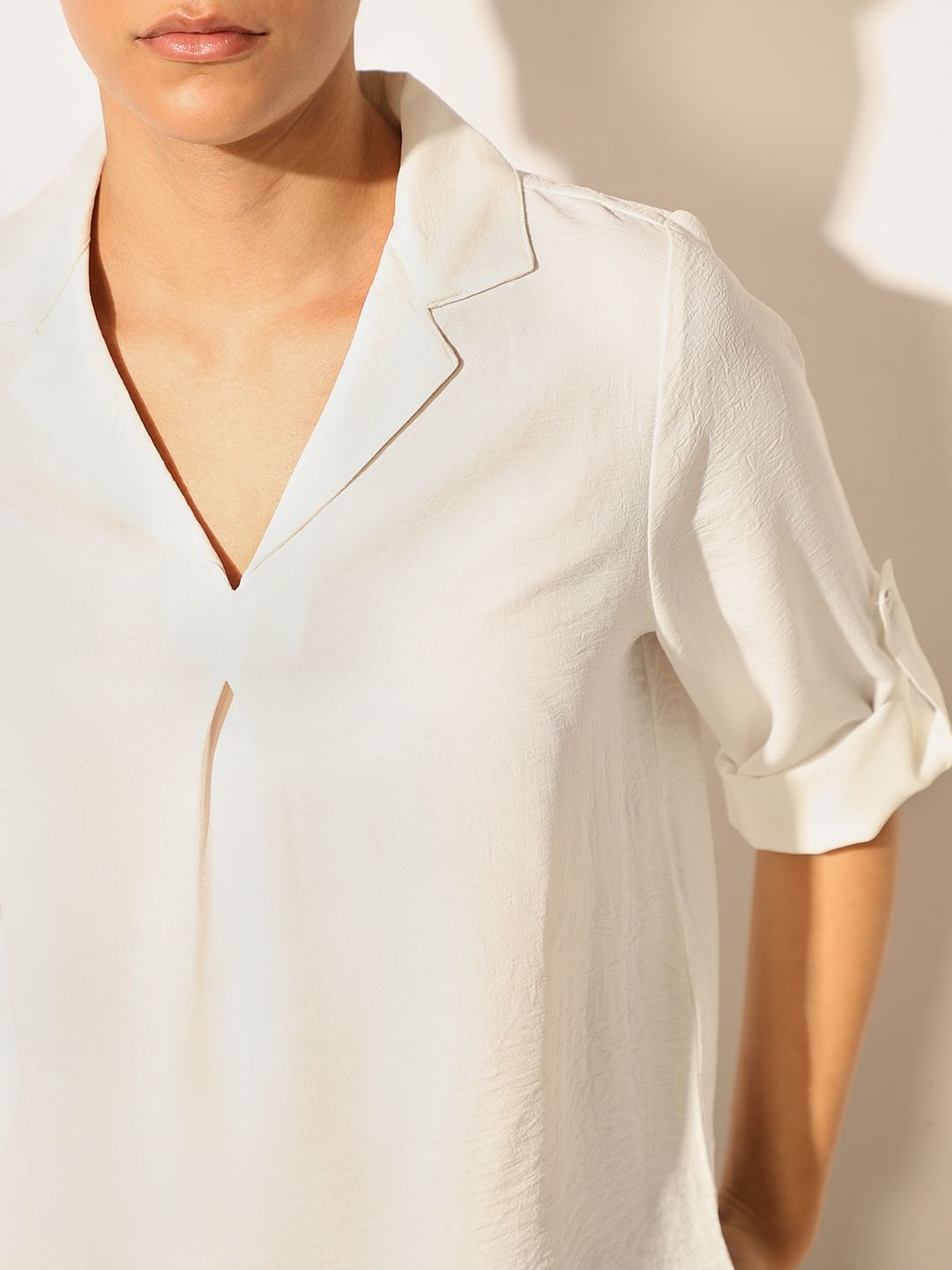 White Lapel Collar Top