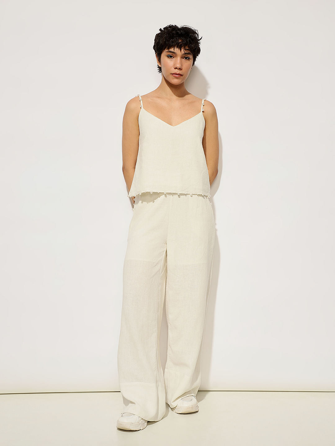White Linen Co-Ord Set Top