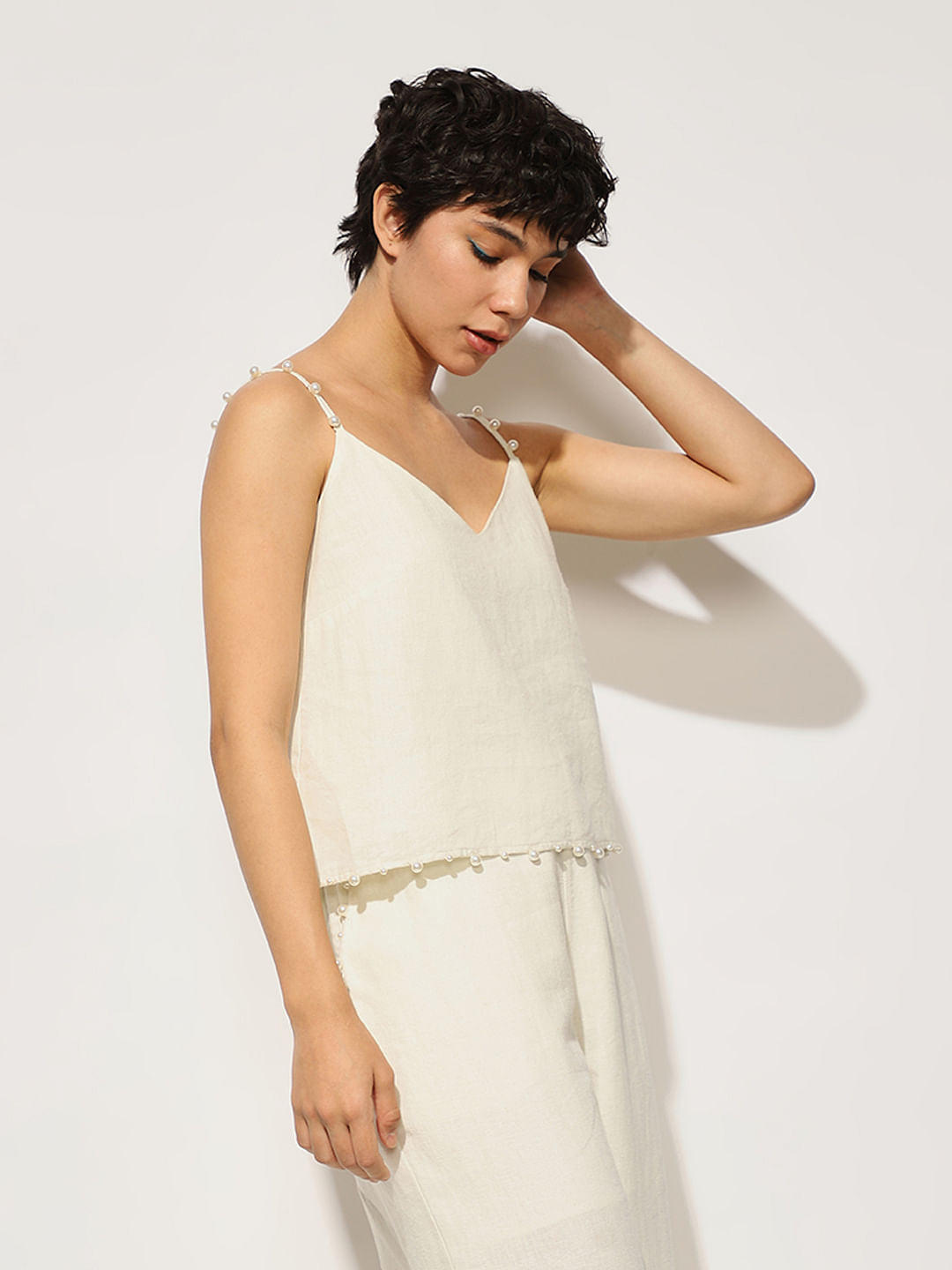 White Linen Co-Ord Set Top