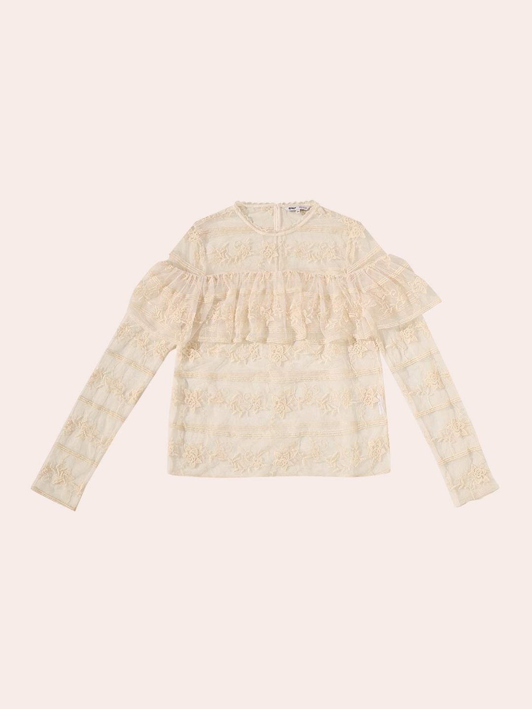 White Embroidered Mesh Top