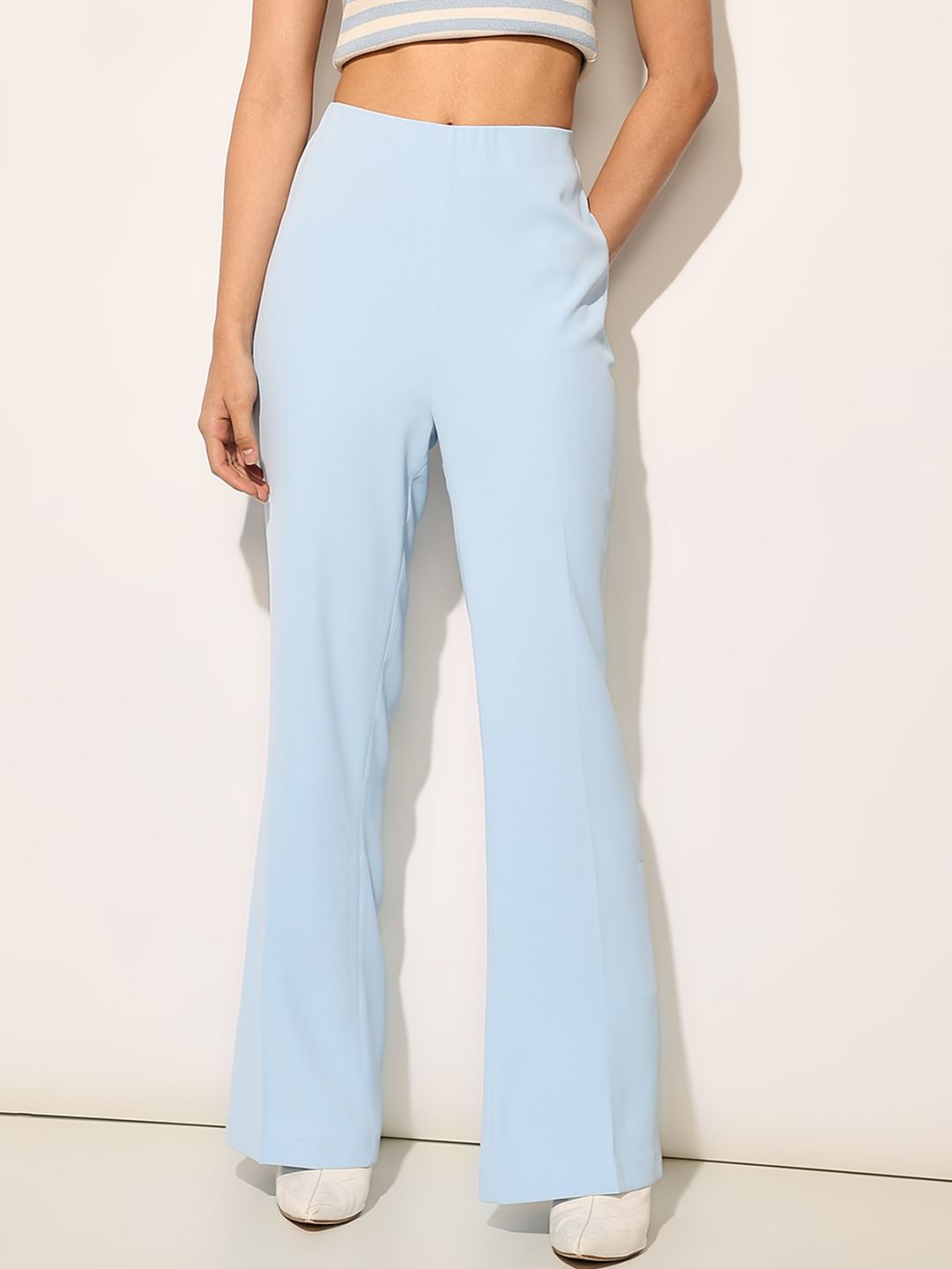 Blue Side Slit Flared Pants