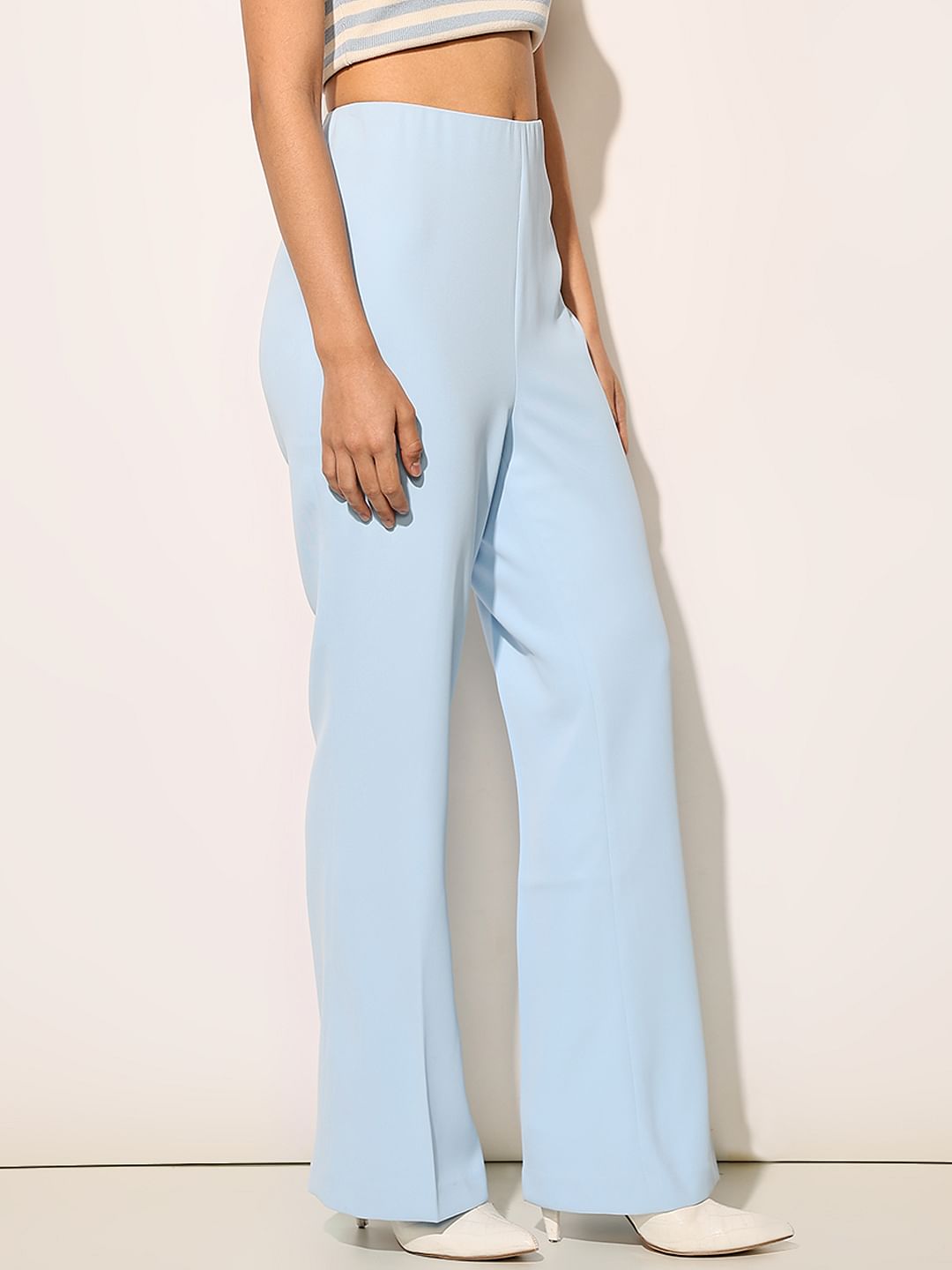 Blue Side Slit Flared Pants