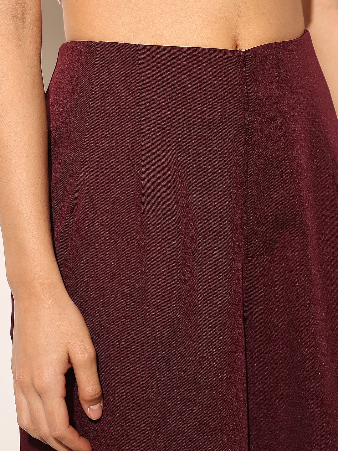 Maroon Loose Fit Flared Pants