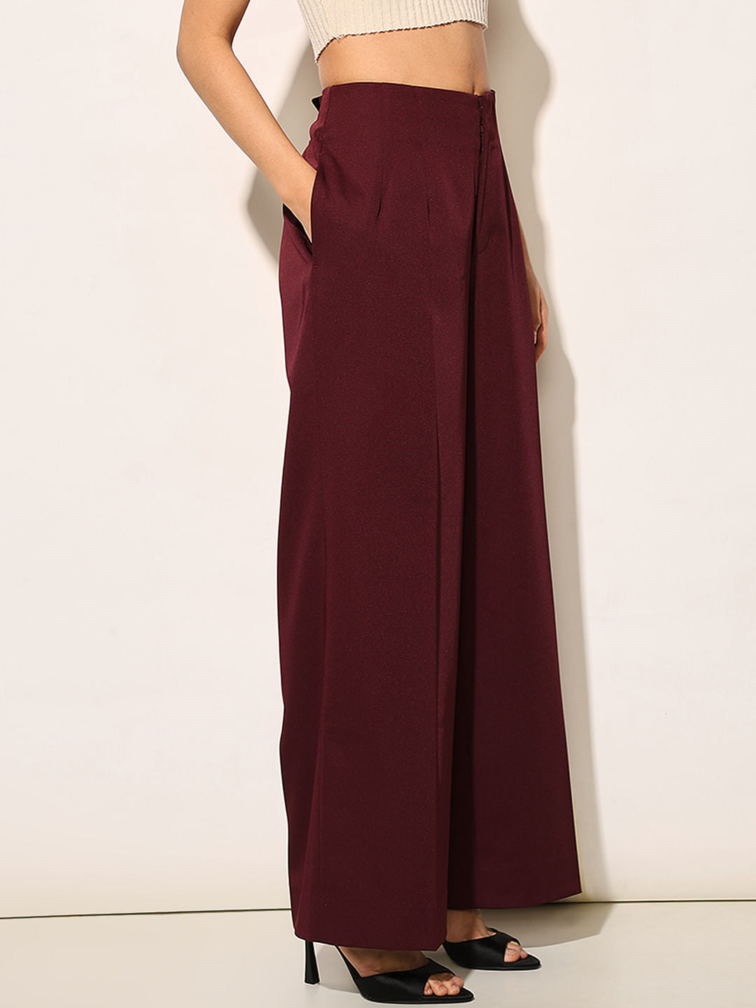 Maroon Loose Fit Flared Pants