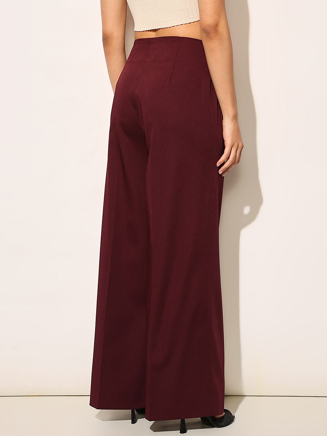 Maroon Loose Fit Flared Pants