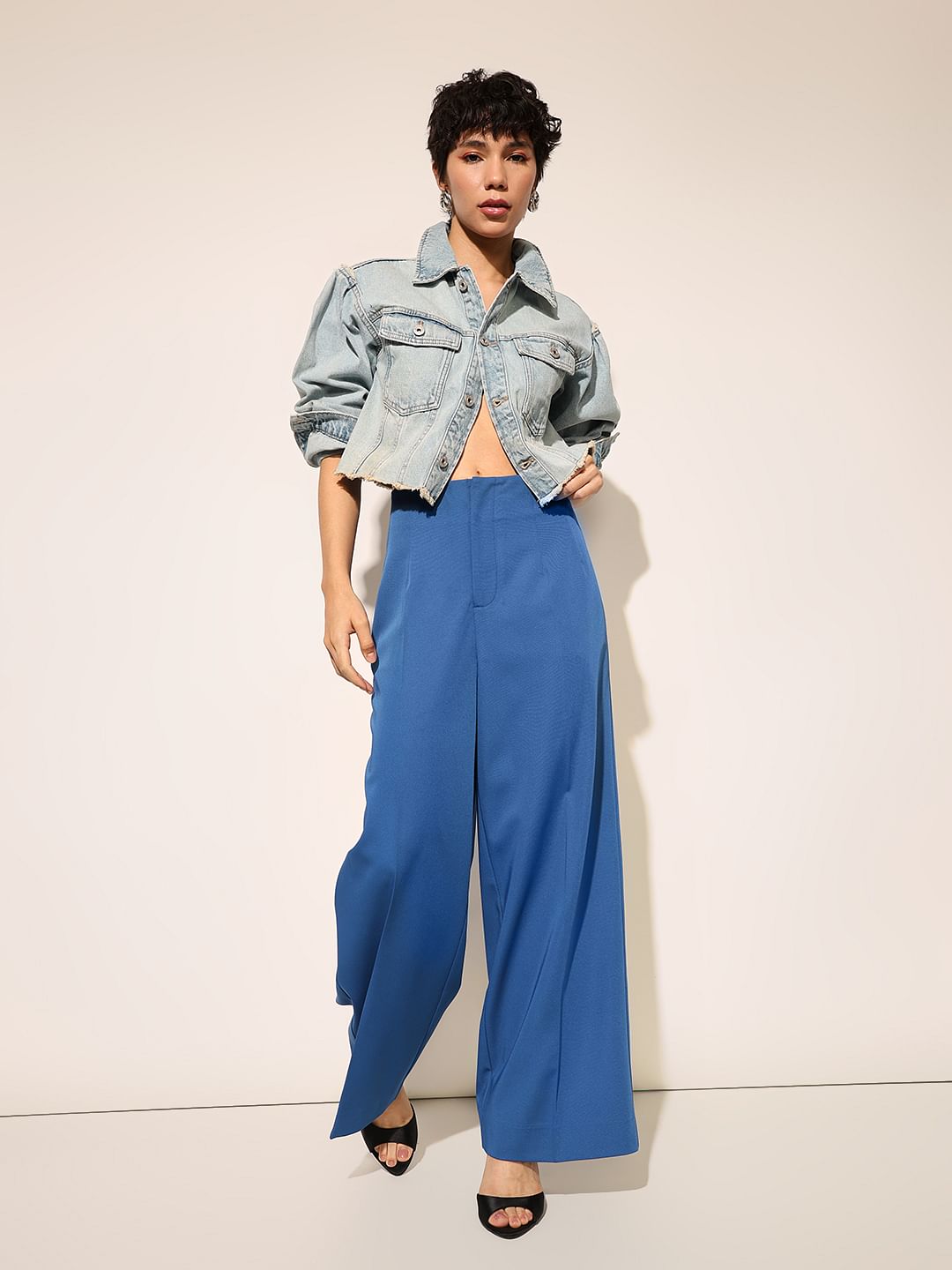 Blue High Rise Flared Pants