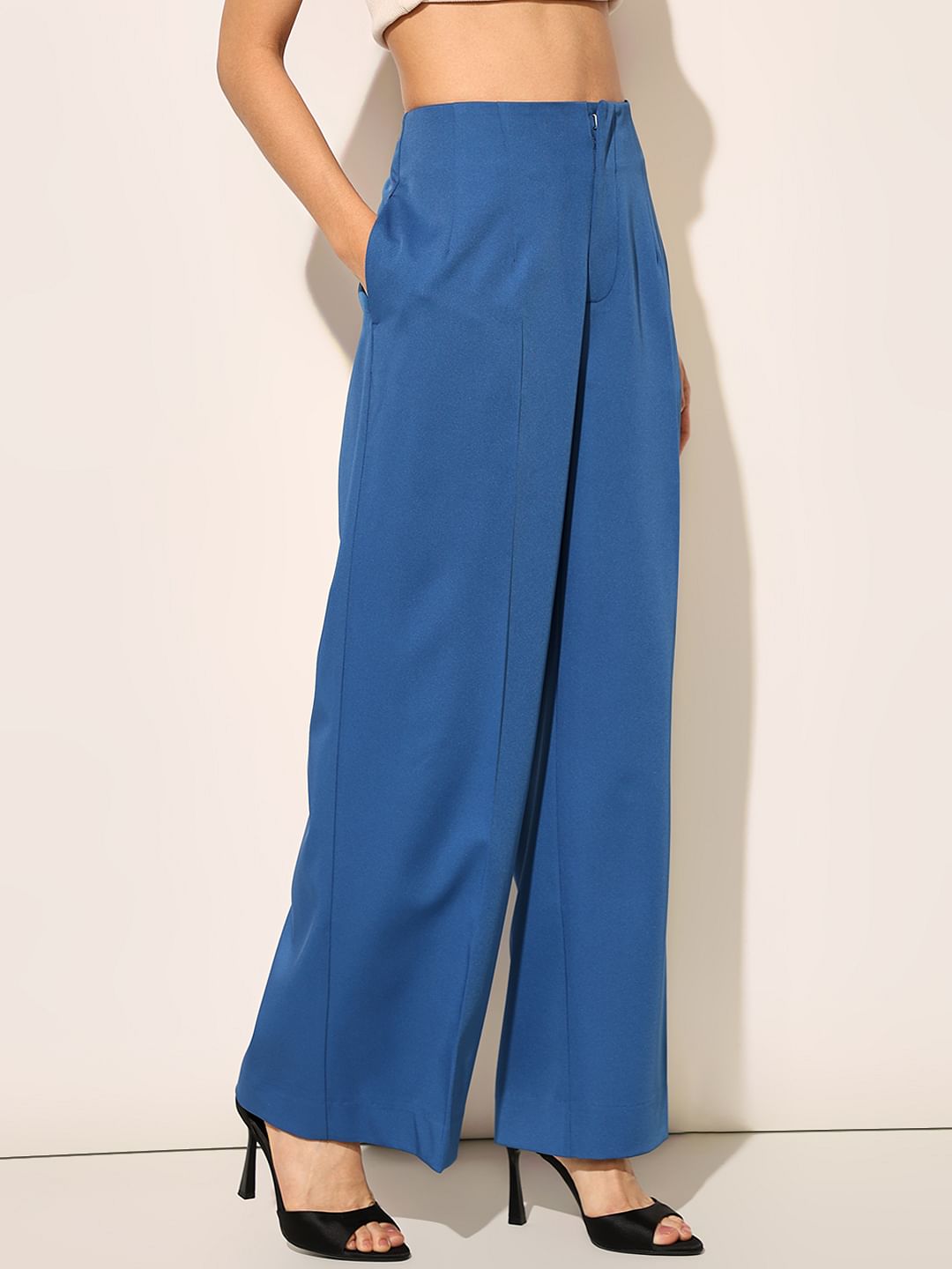 Blue High Rise Flared Pants