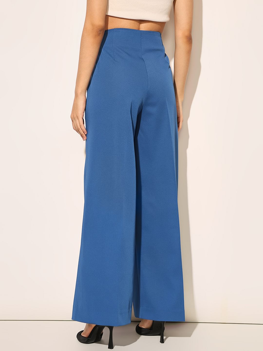 Blue High Rise Flared Pants