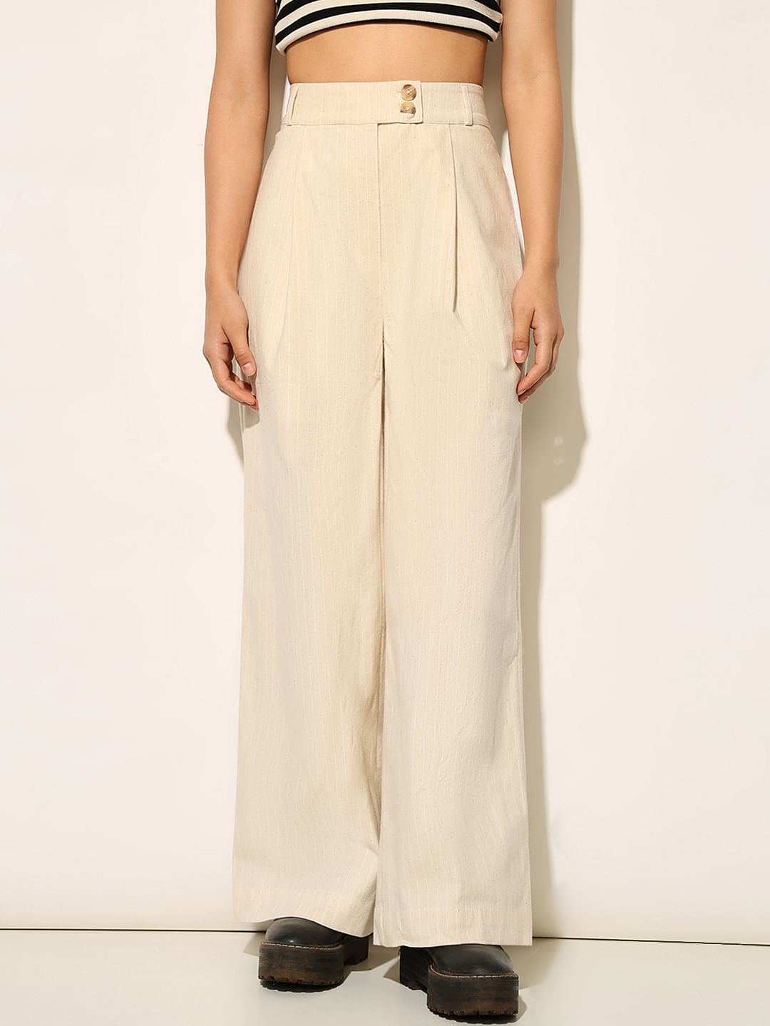 Beige Striped Co-Ord Set Pants