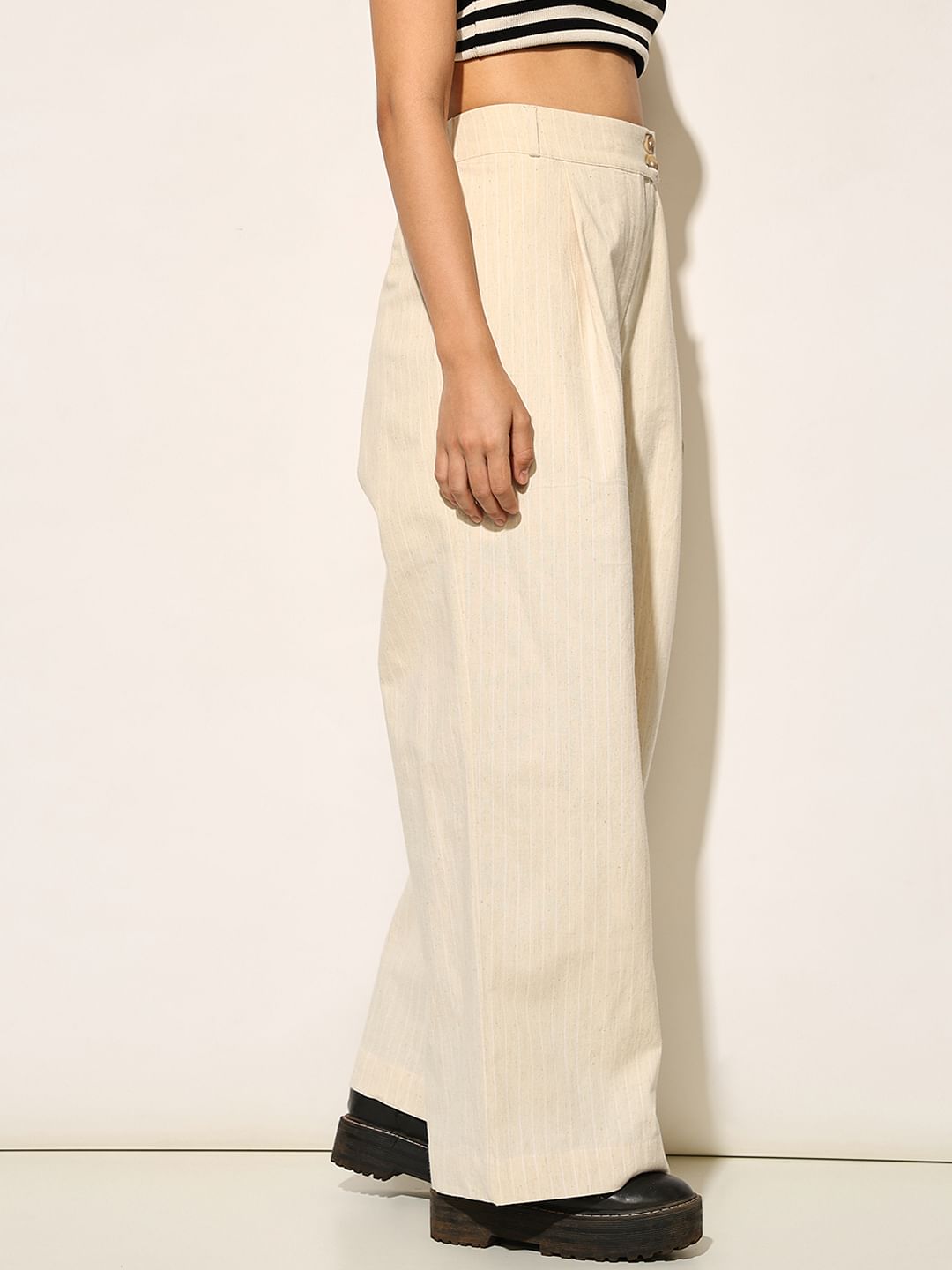 Beige Striped Co-Ord Set Pants