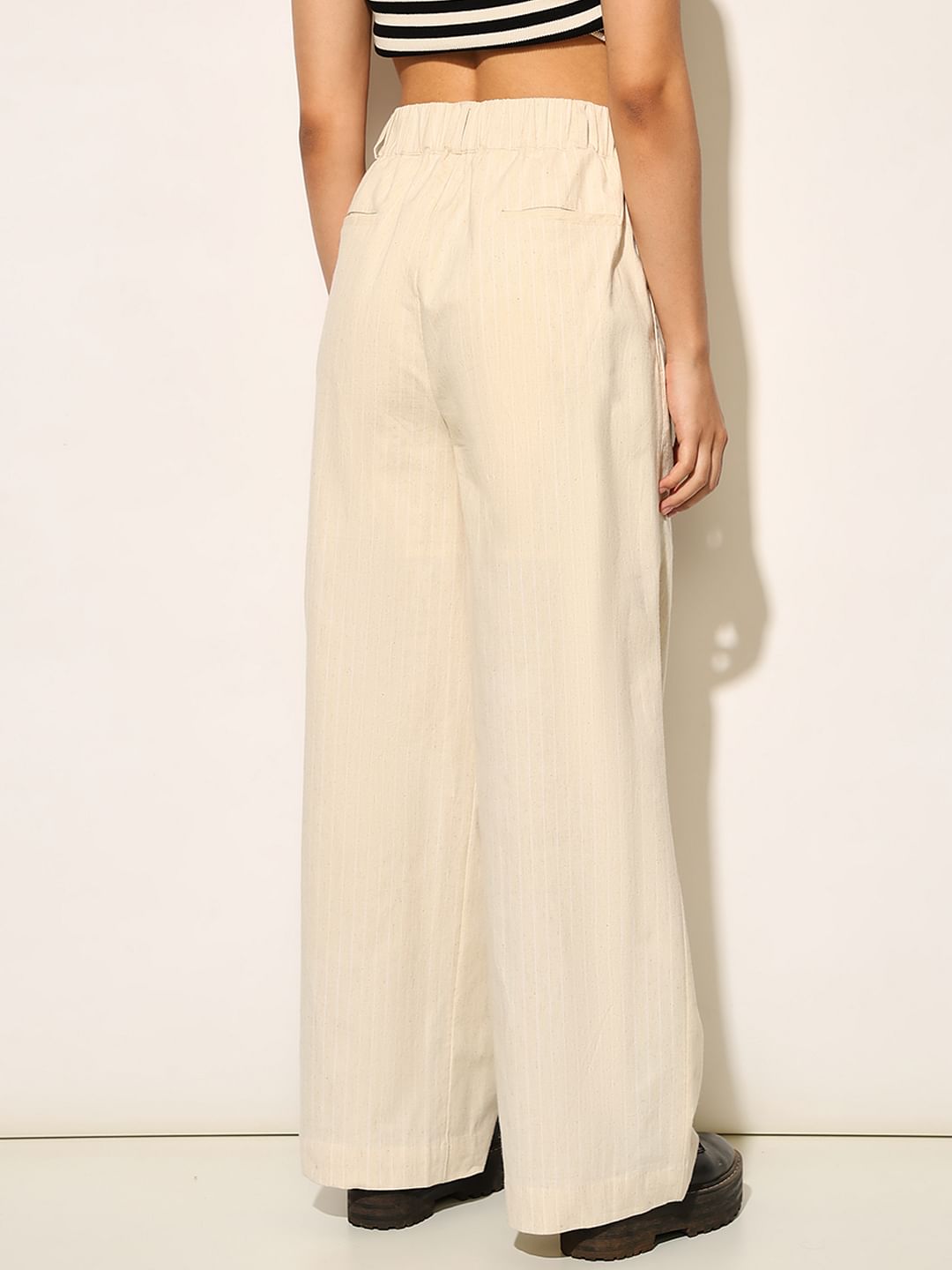 Beige Striped Co-Ord Set Pants