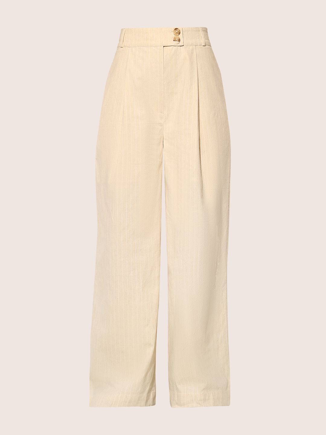 Beige Striped Co-Ord Set Pants