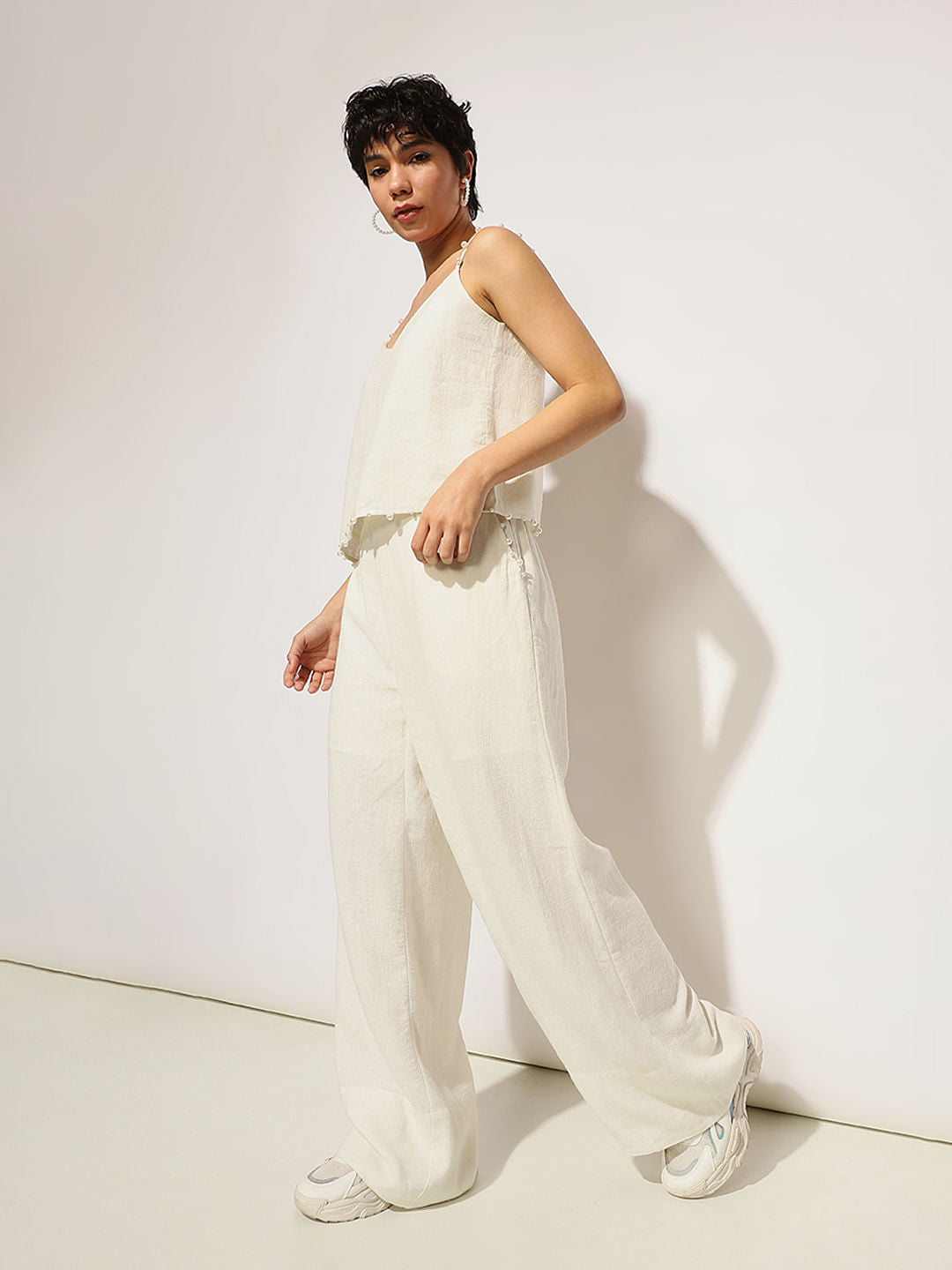 White Linen Pull On Pants