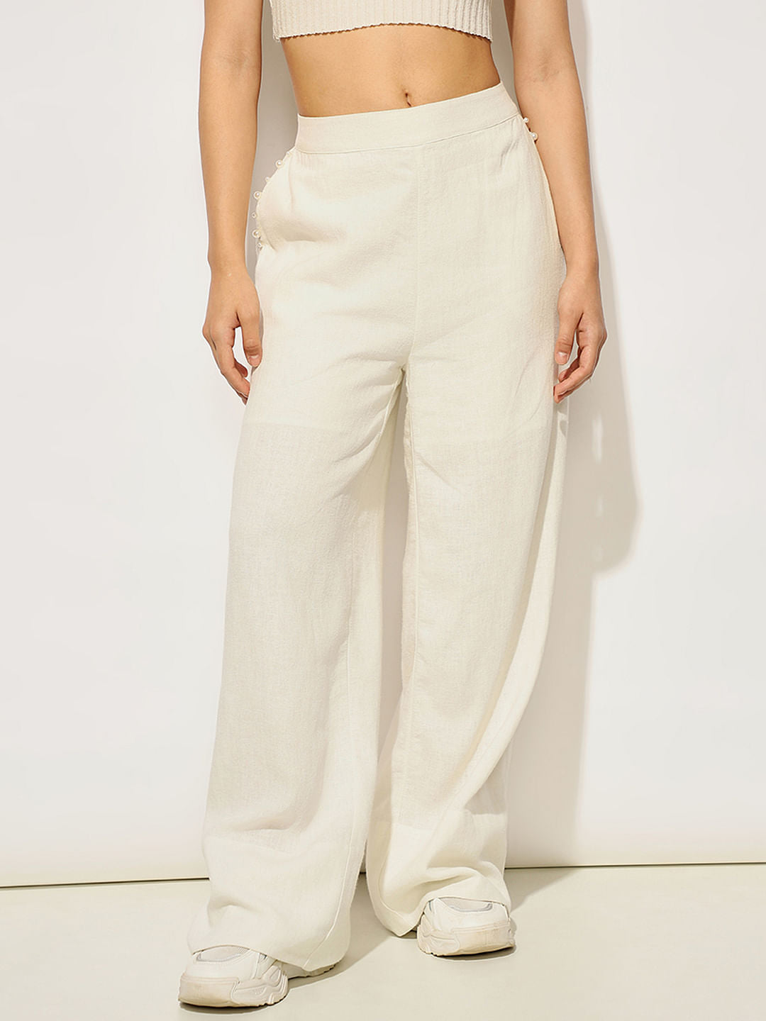 White Linen Pull On Pants