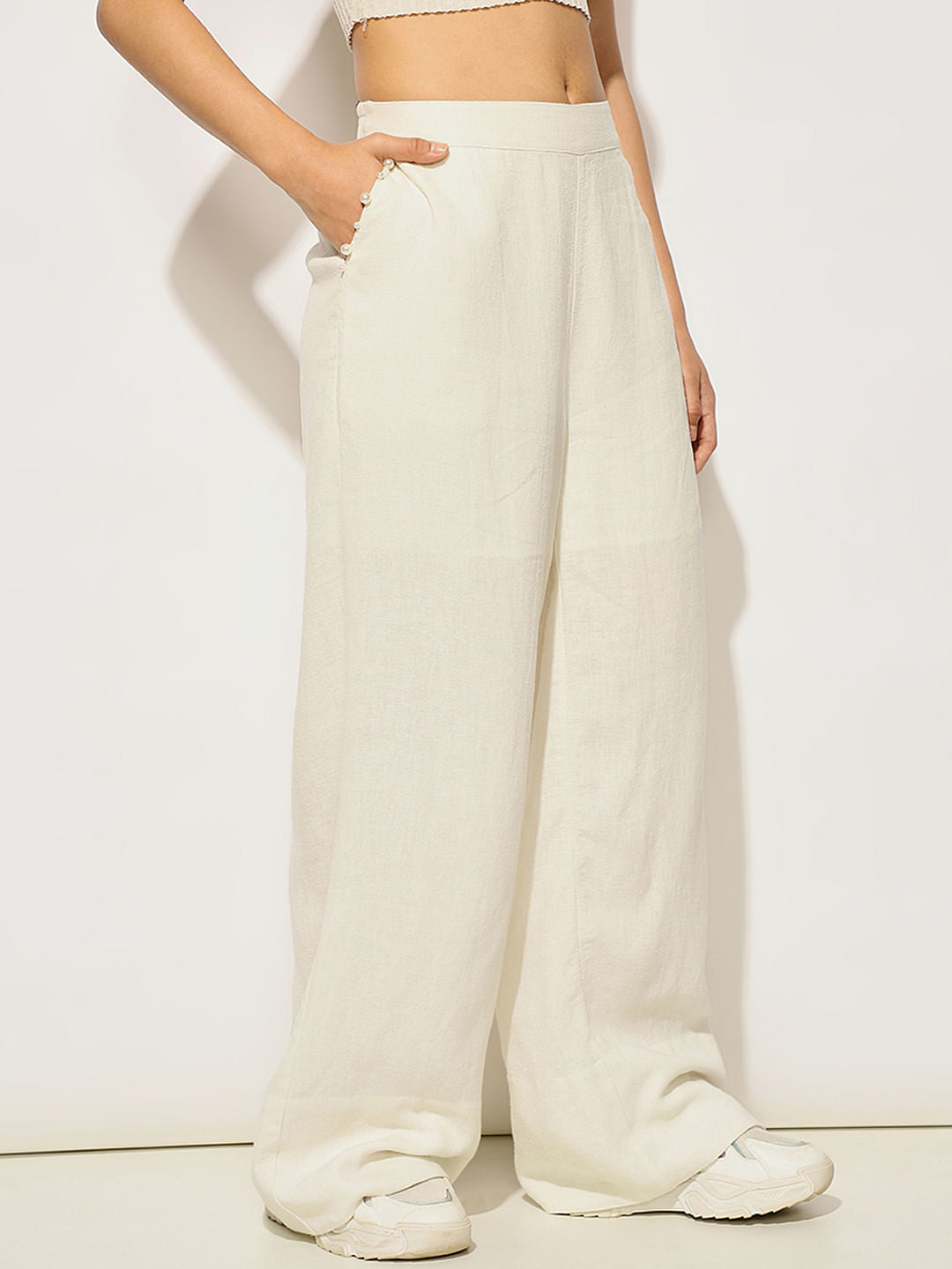 White Linen Pull On Pants